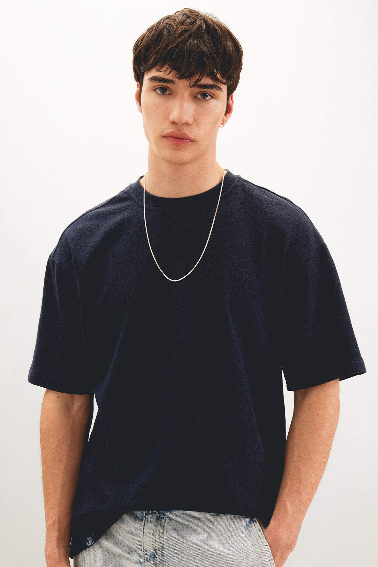 تيشيرت نص ردن مطبوع قصة مريحة بياخة مستديرة