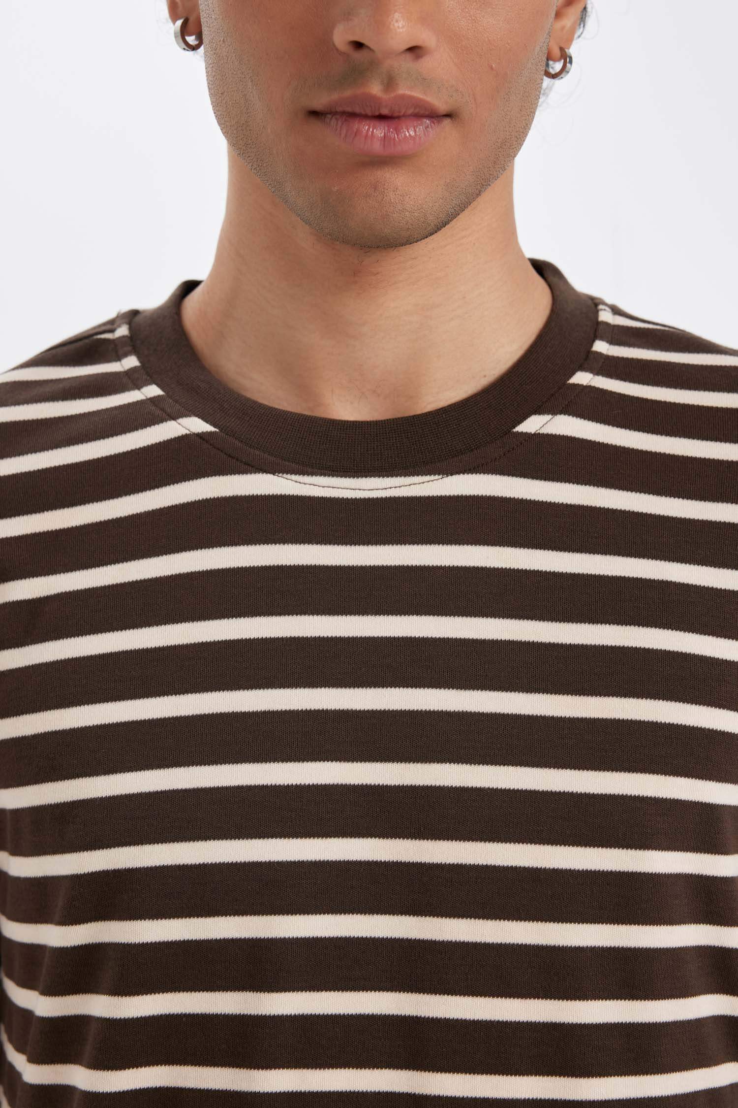 Comfort Regular Fit Crew Neck Striped Heavy Fabric T-Shirt