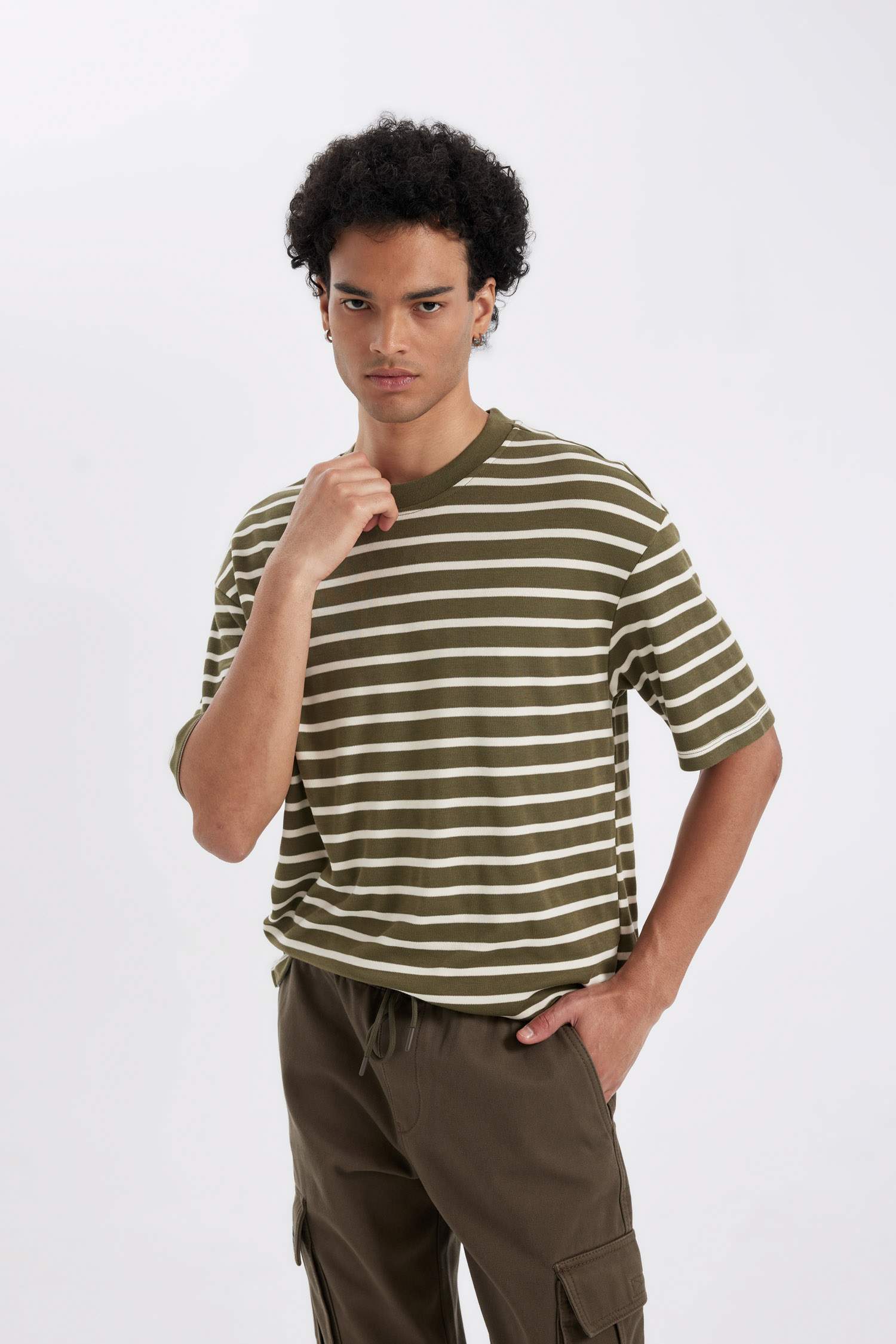 Comfort Regular Fit Crew Neck Striped Heavy Fabric T-Shirt