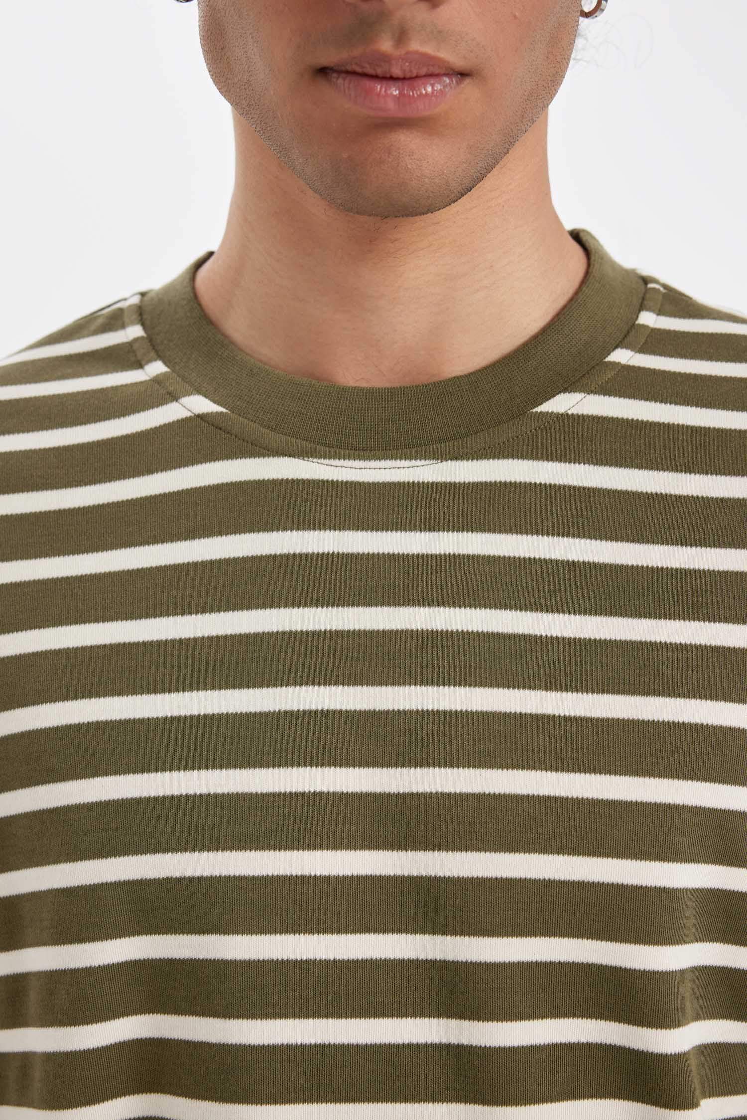 Comfort Regular Fit Crew Neck Striped Heavy Fabric T-Shirt