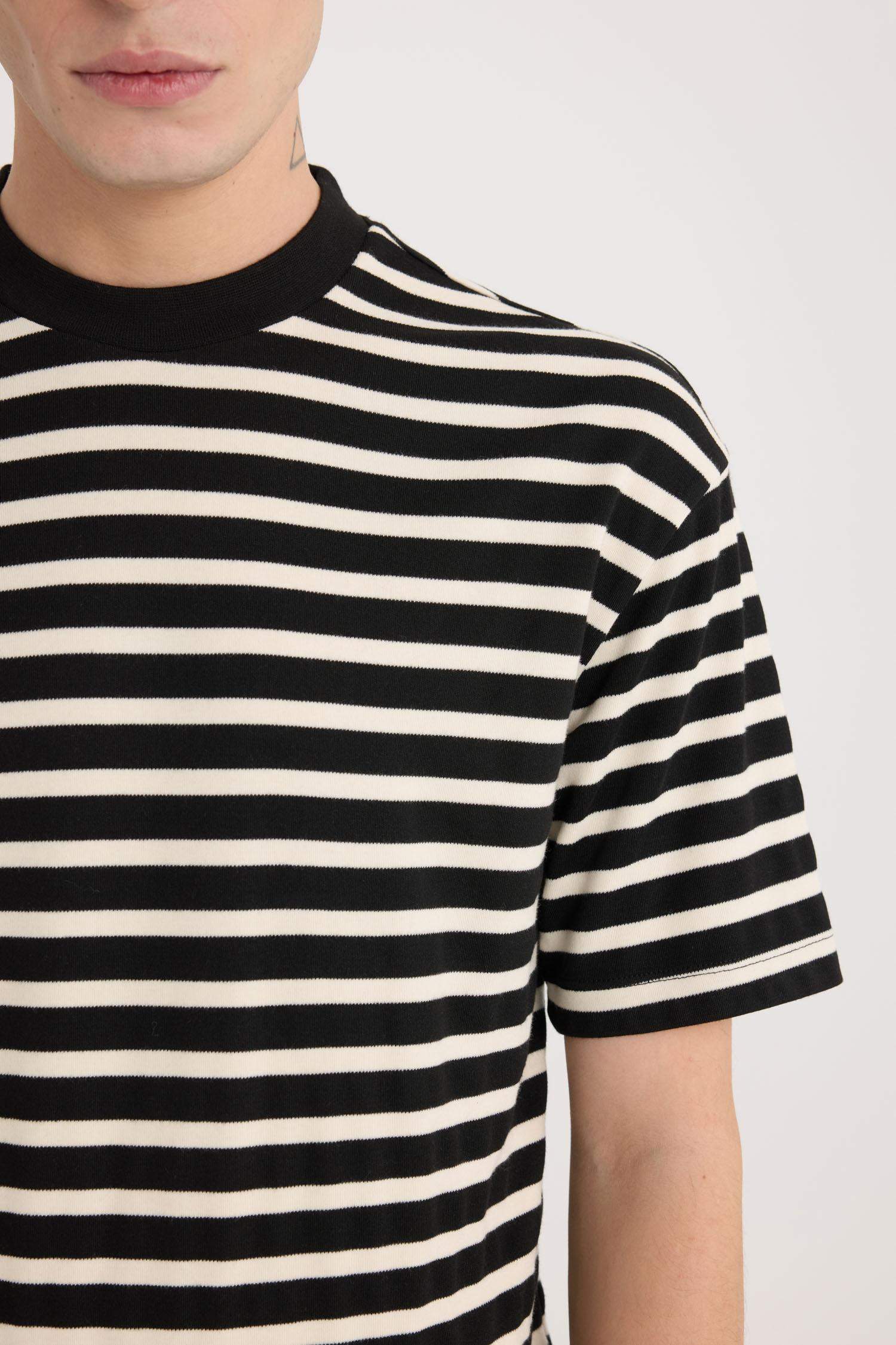 Boxy Fit Crew Neck Striped Short Sleeve T-Shirt