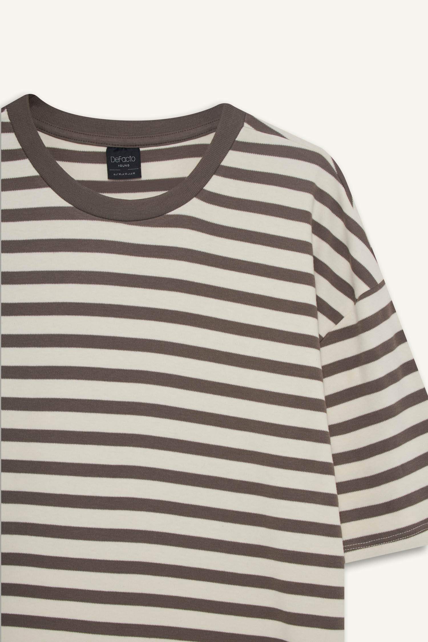 Boxy Fit Crew Neck Striped Short Sleeve T-Shirt