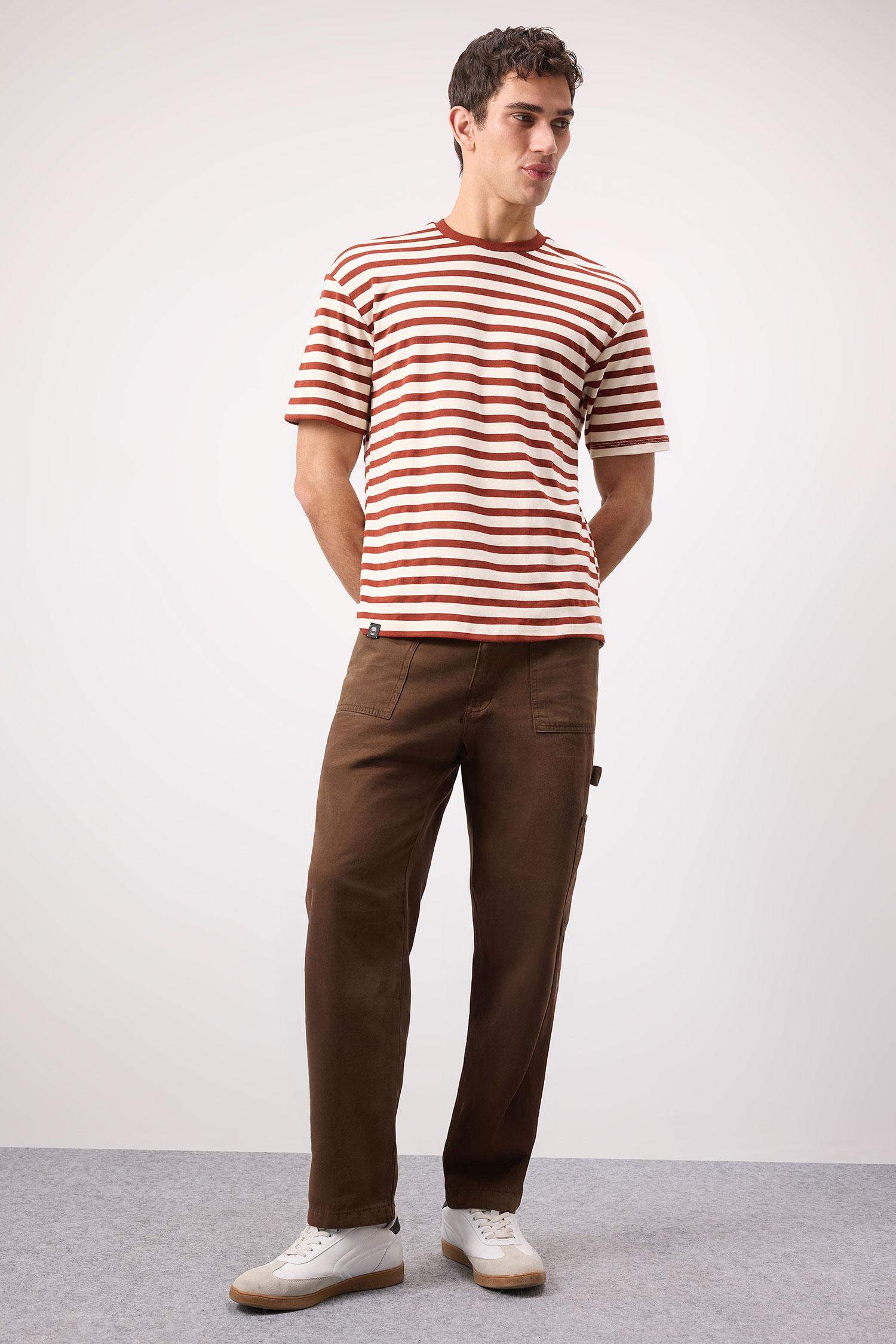 Boxy Fit Crew Neck Striped Short Sleeve T-Shirt