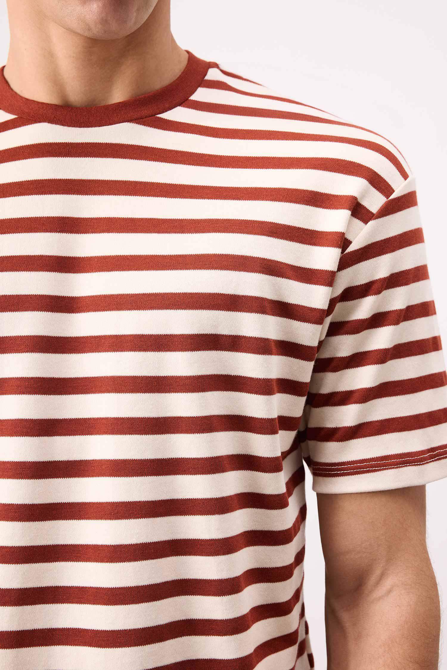 Boxy Fit Crew Neck Striped Short Sleeve T-Shirt