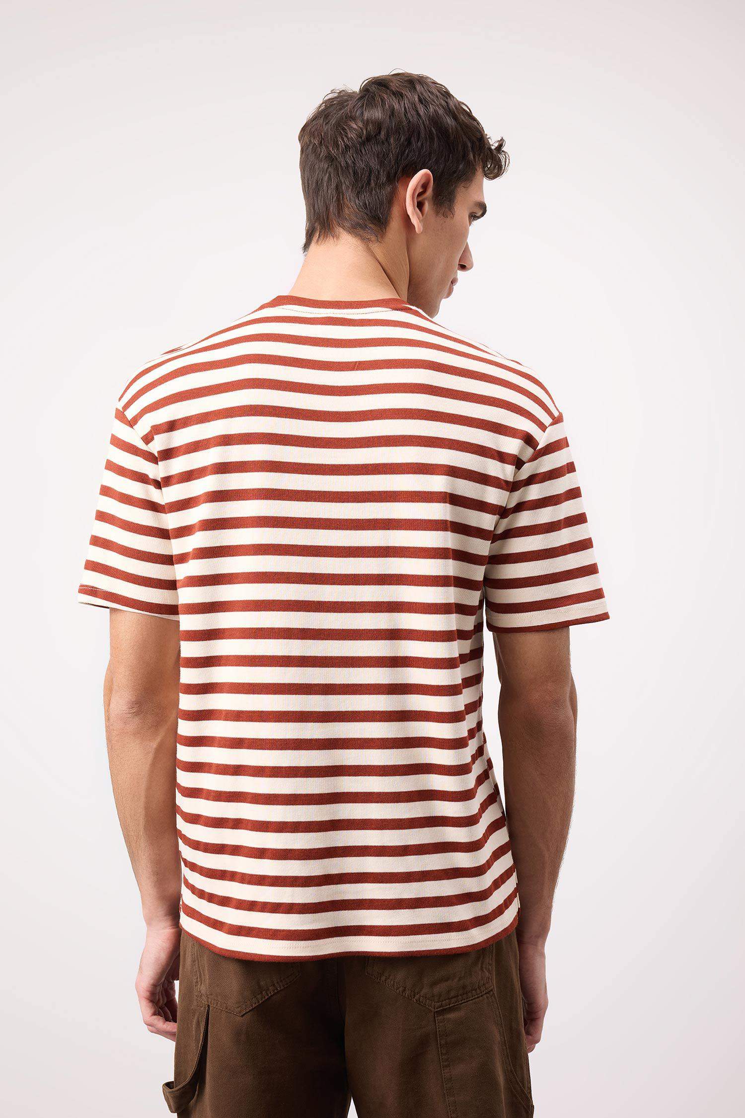 Boxy Fit Crew Neck Striped Short Sleeve T-Shirt