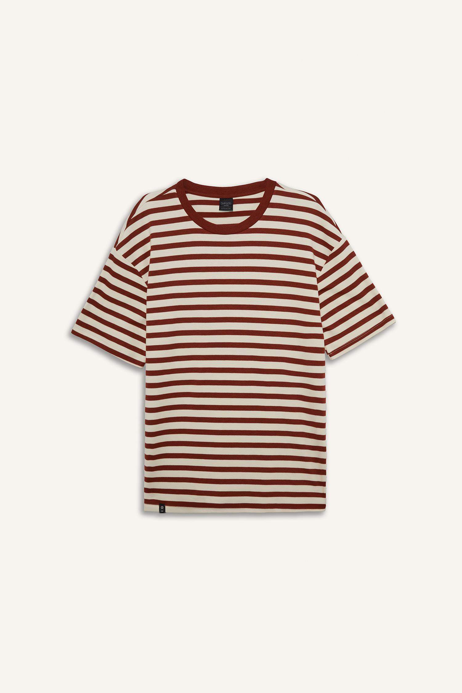 Boxy Fit Crew Neck Striped Short Sleeve T-Shirt