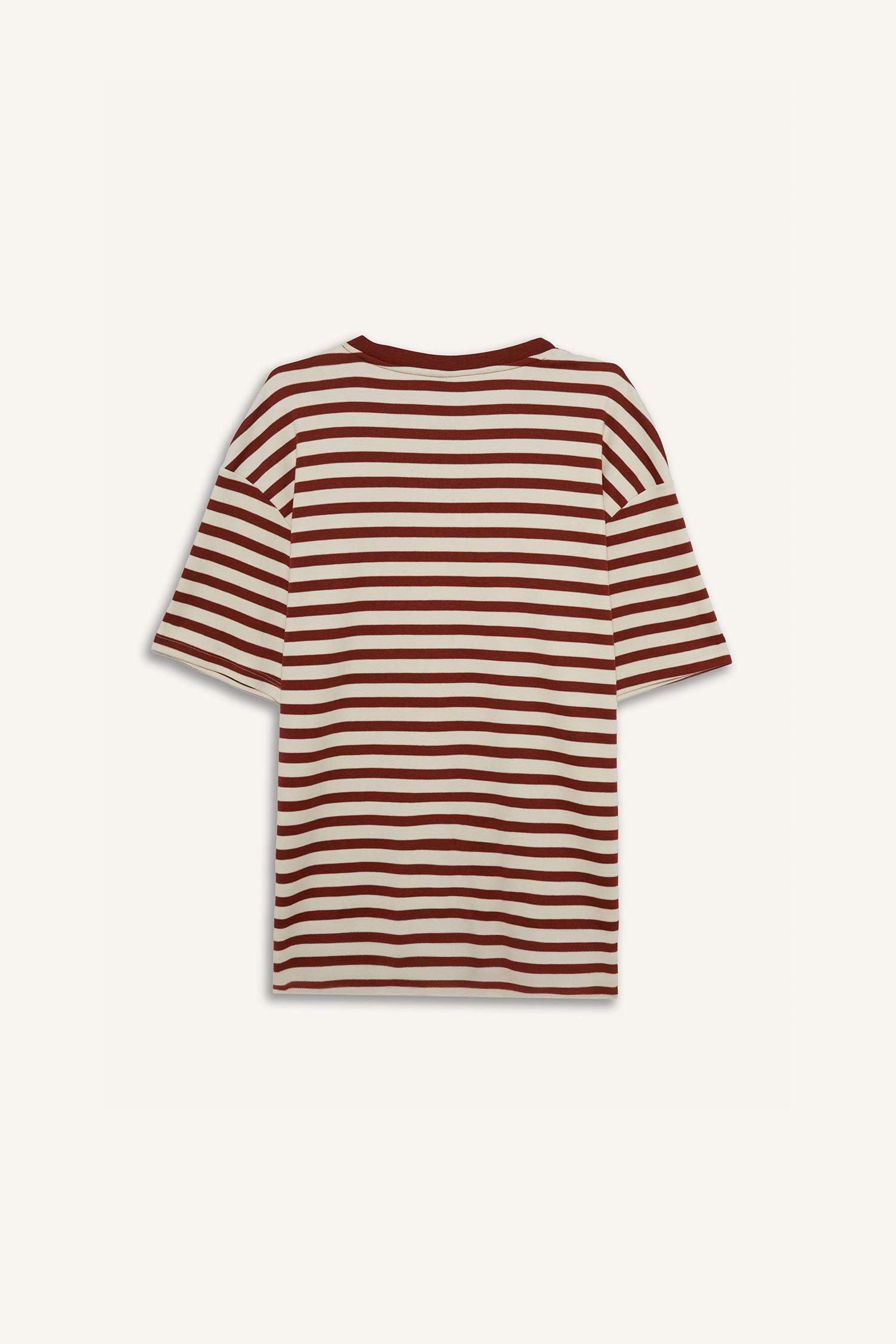 Boxy Fit Crew Neck Striped Short Sleeve T-Shirt