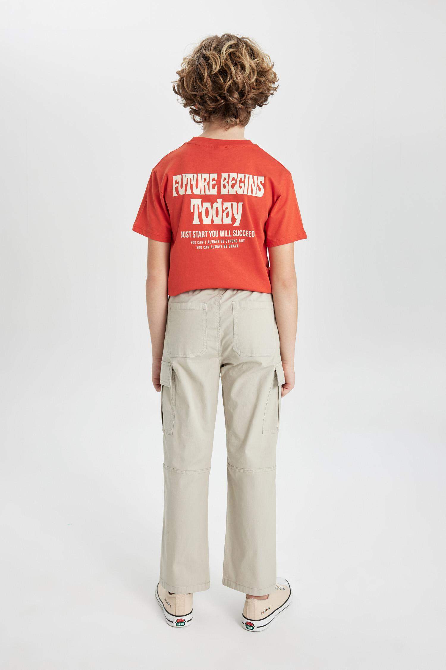 Erkek Çocuk Kargo Cepli Düz Paça Gabardin Pantolon