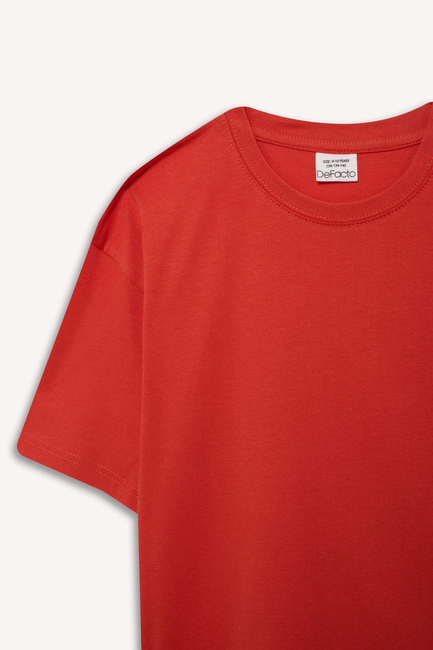 Erkek Çocuk Oversize Geniş Kalıp Bisiklet Yaka Basic Düz Kısa Kollu Tişört