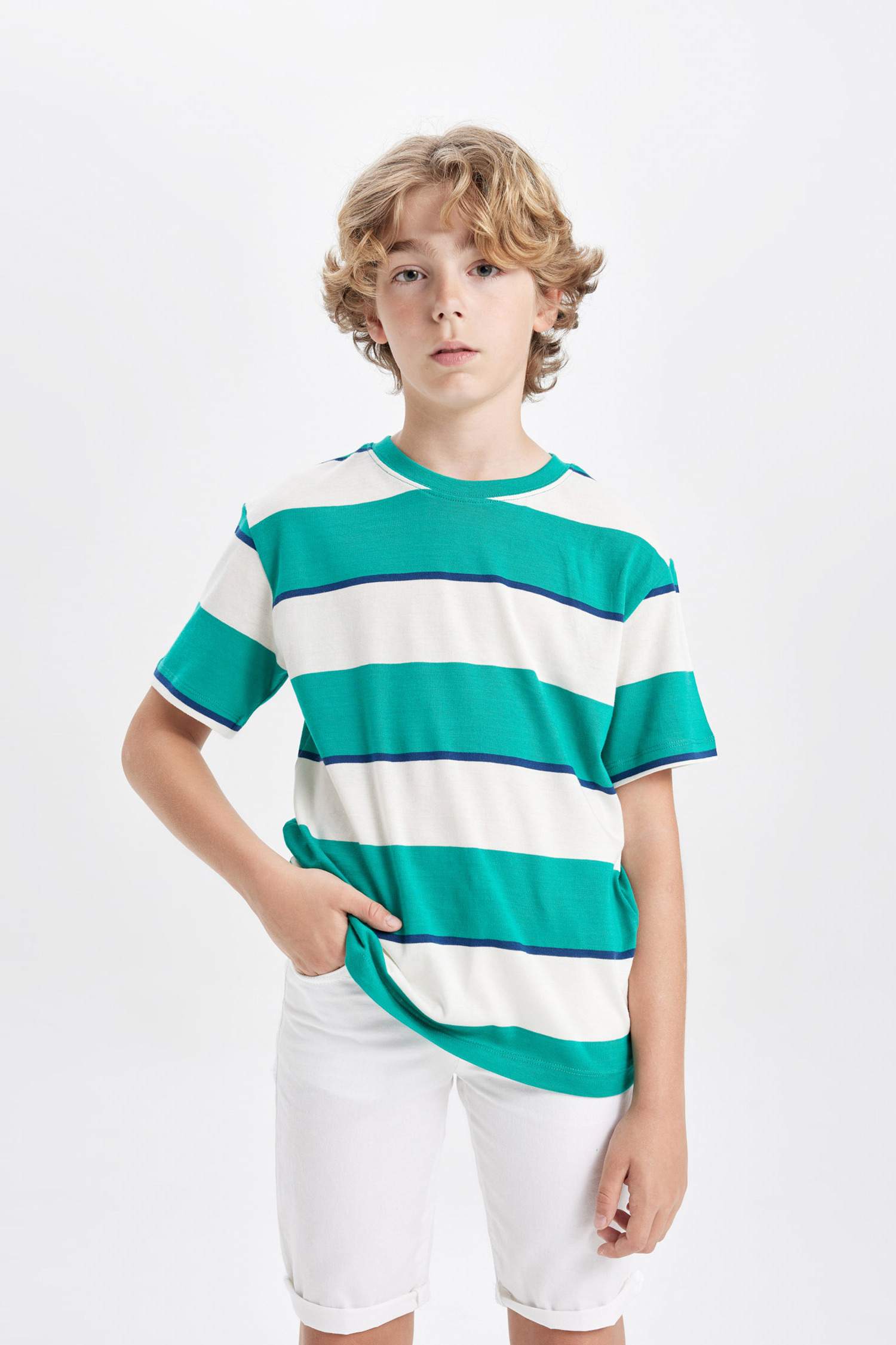 Boy Crew Neck Striped Short Sleeve T-Shirt