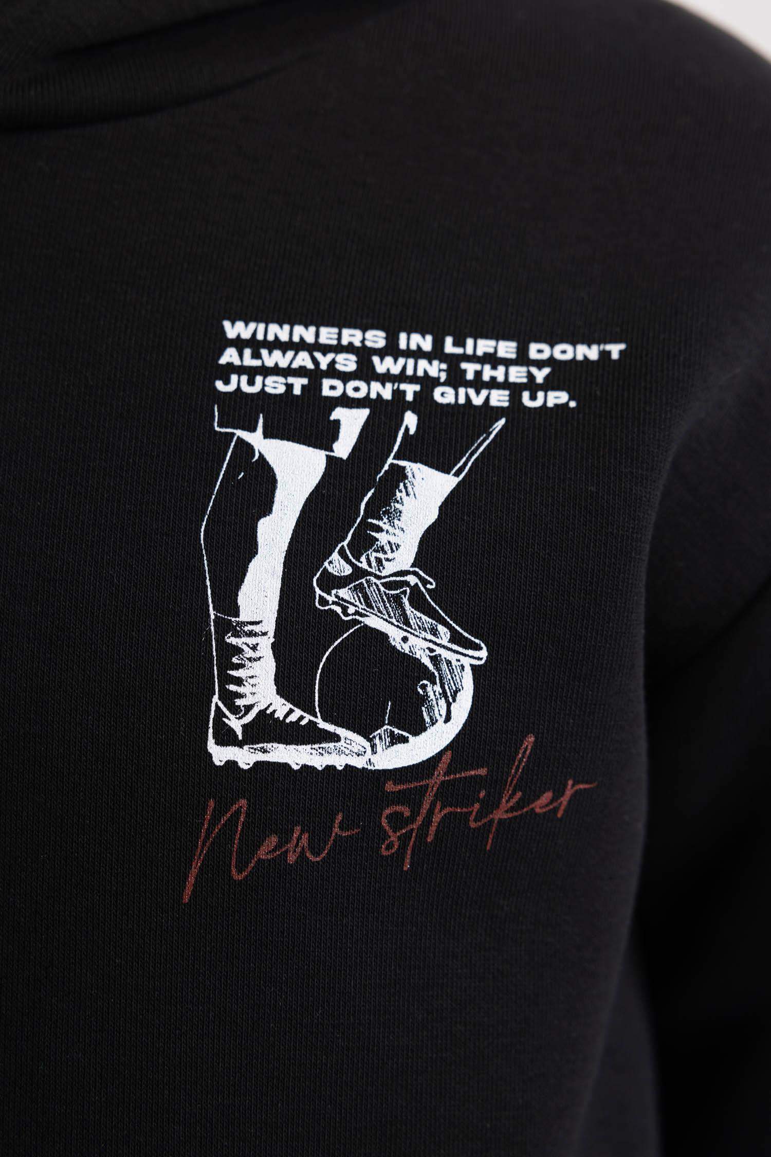 Erkek Çocuk Kapüşonlu Baskılı Kalın Sweatshirt