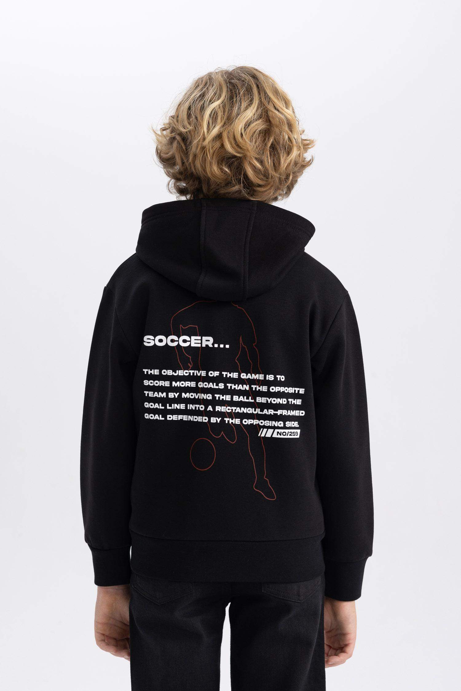 Erkek Çocuk Kapüşonlu Baskılı Kalın Sweatshirt