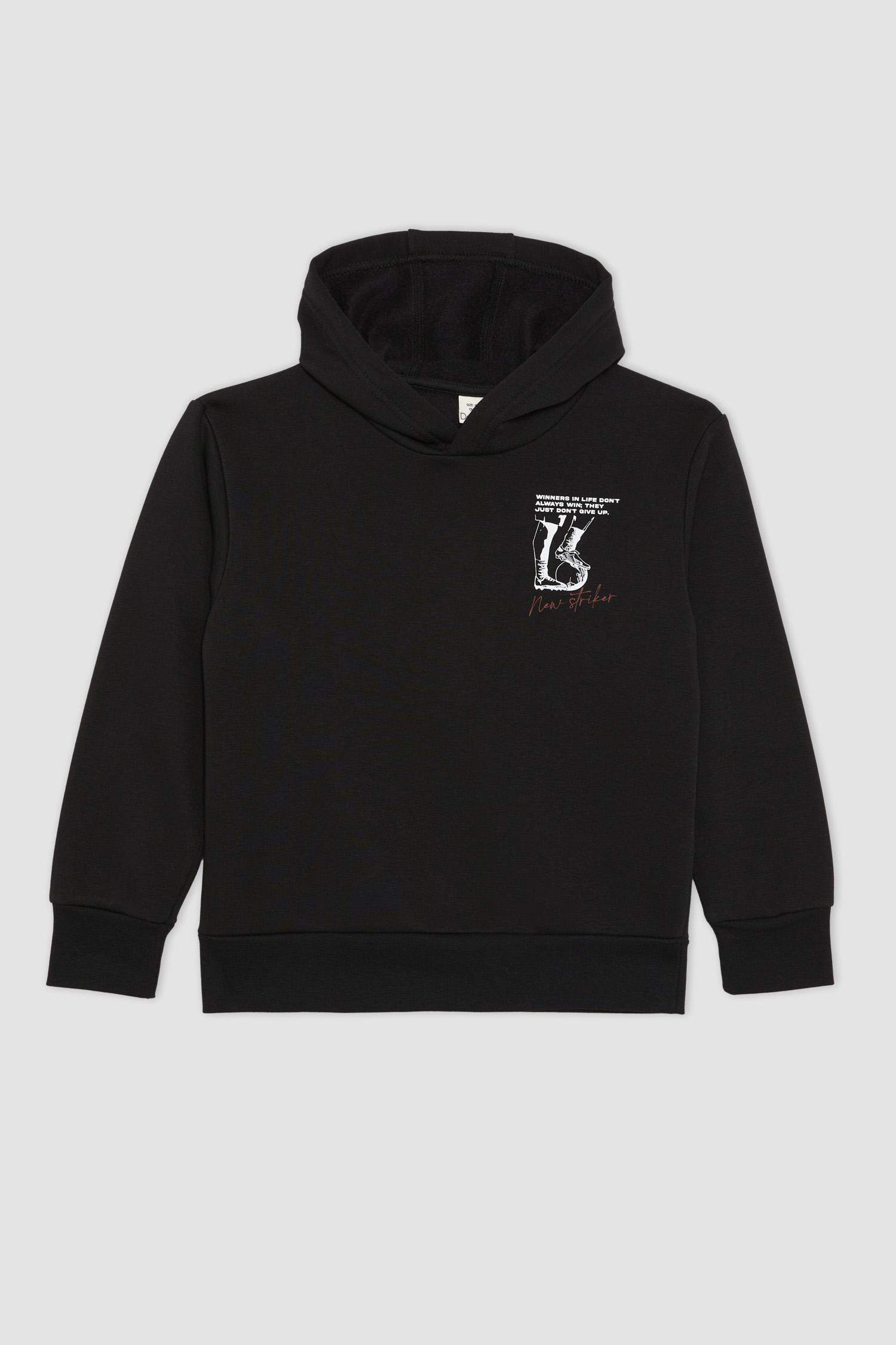 Erkek Çocuk Kapüşonlu Baskılı Kalın Sweatshirt