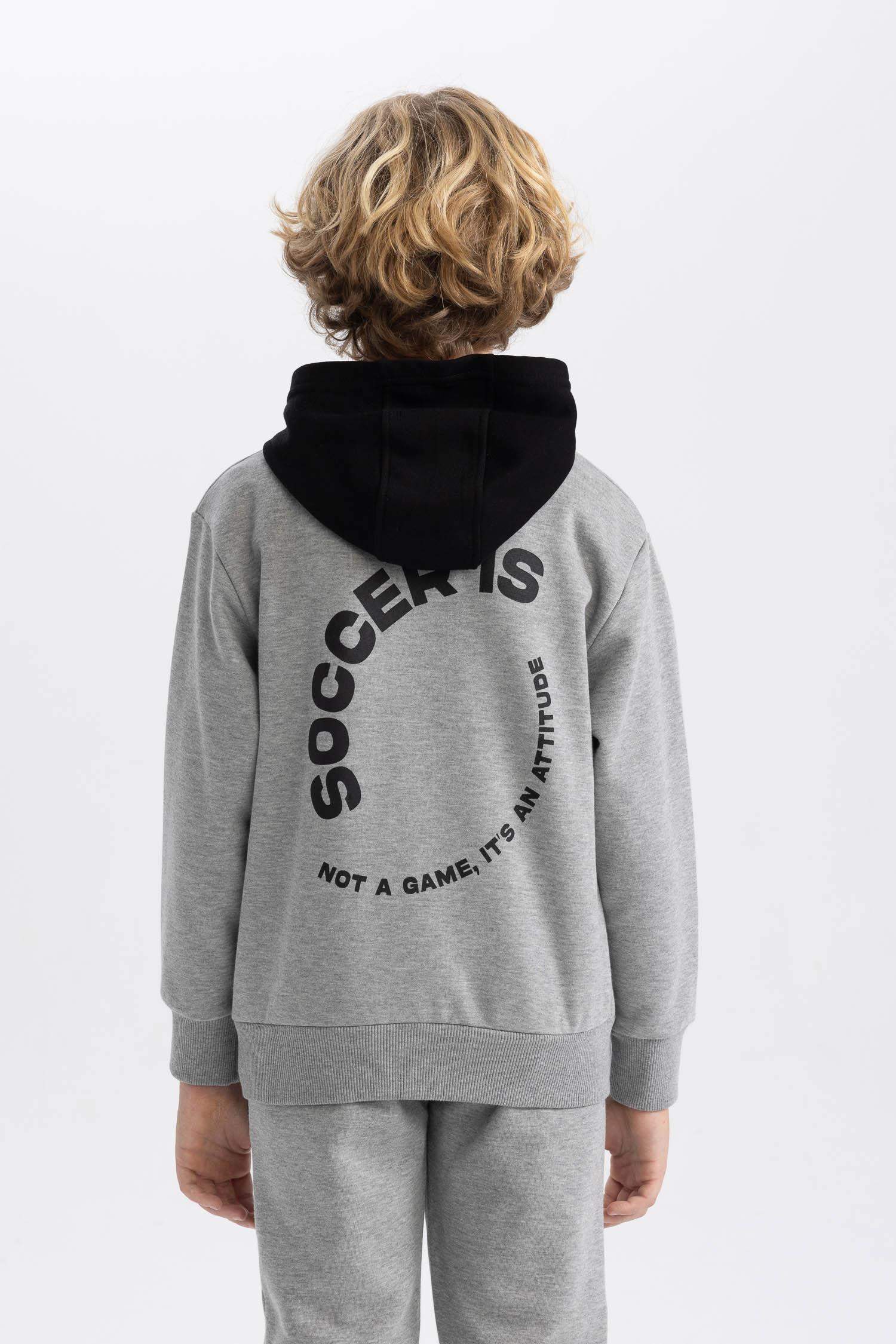 Erkek Çocuk Baskılı Kapüşonlu Kalın Sweatshirt
