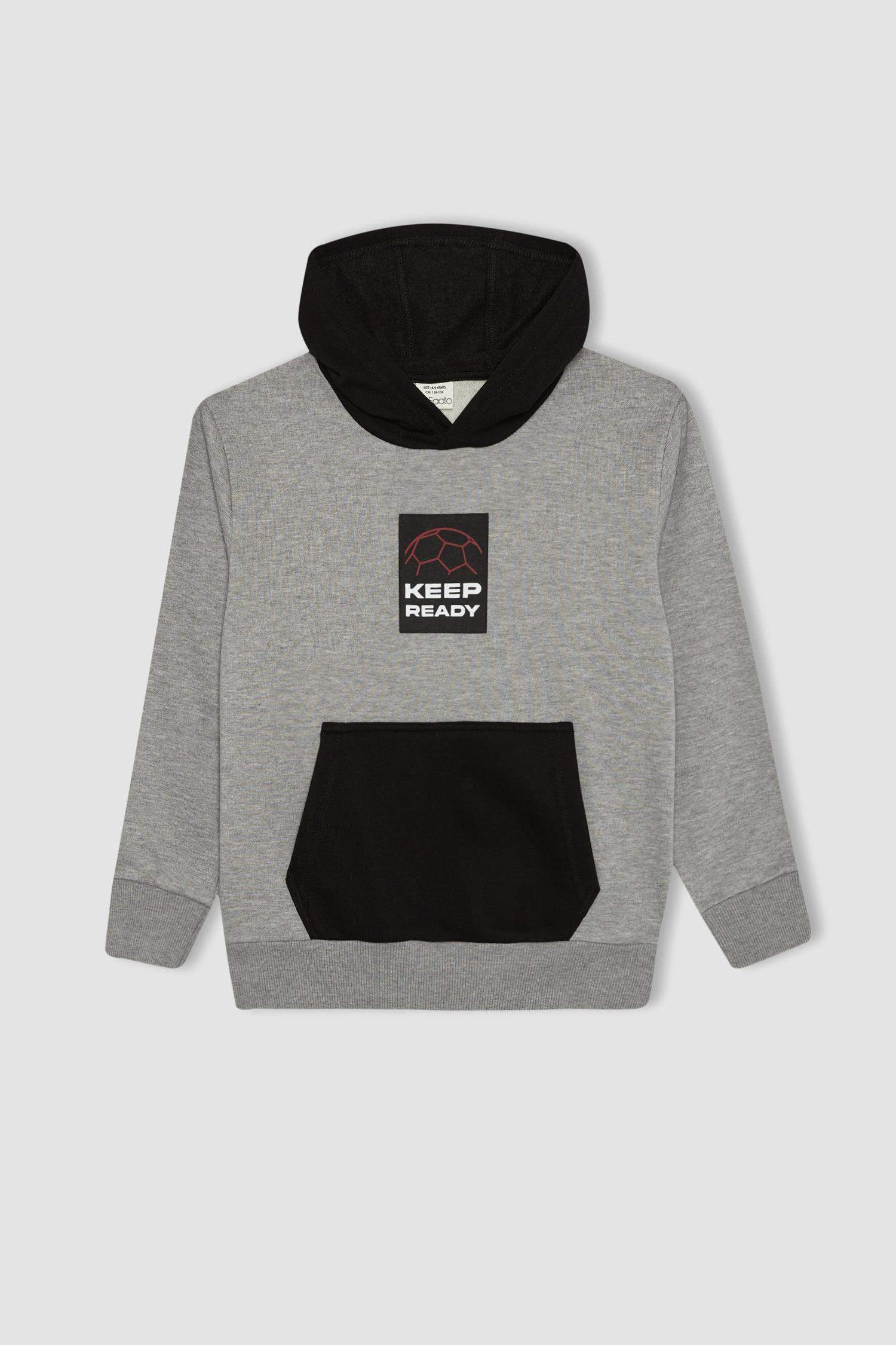 Erkek Çocuk Baskılı Kapüşonlu Kalın Sweatshirt
