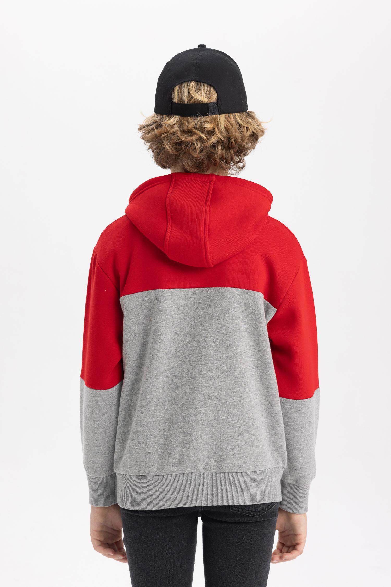 Erkek Çocuk Kapüşonlu Baskılı Kalın Sweatshirt