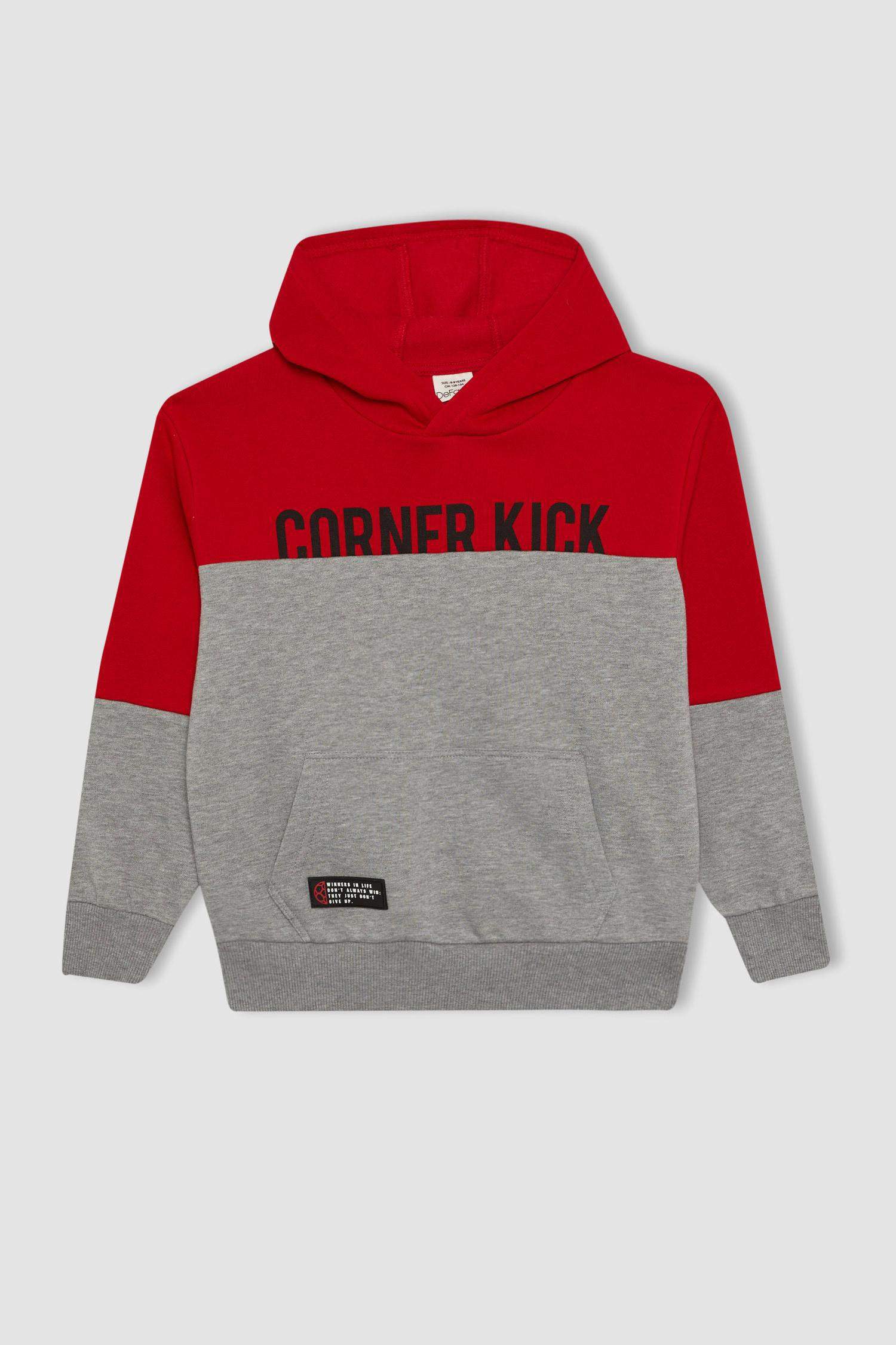 Erkek Çocuk Kapüşonlu Baskılı Kalın Sweatshirt