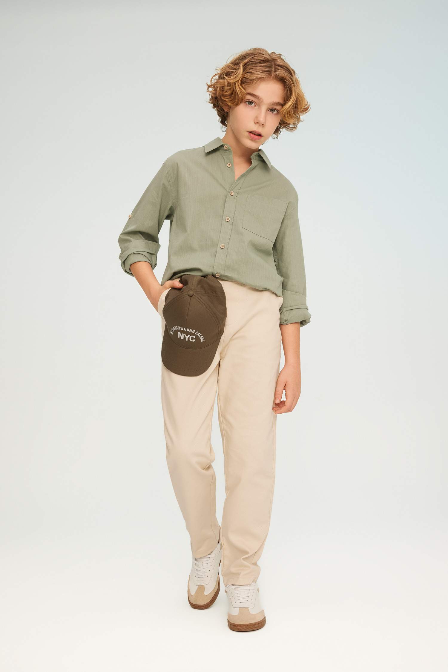 Erkek Çocuk Polo Yaka Uzun Kollu Basic Düz Gömlek