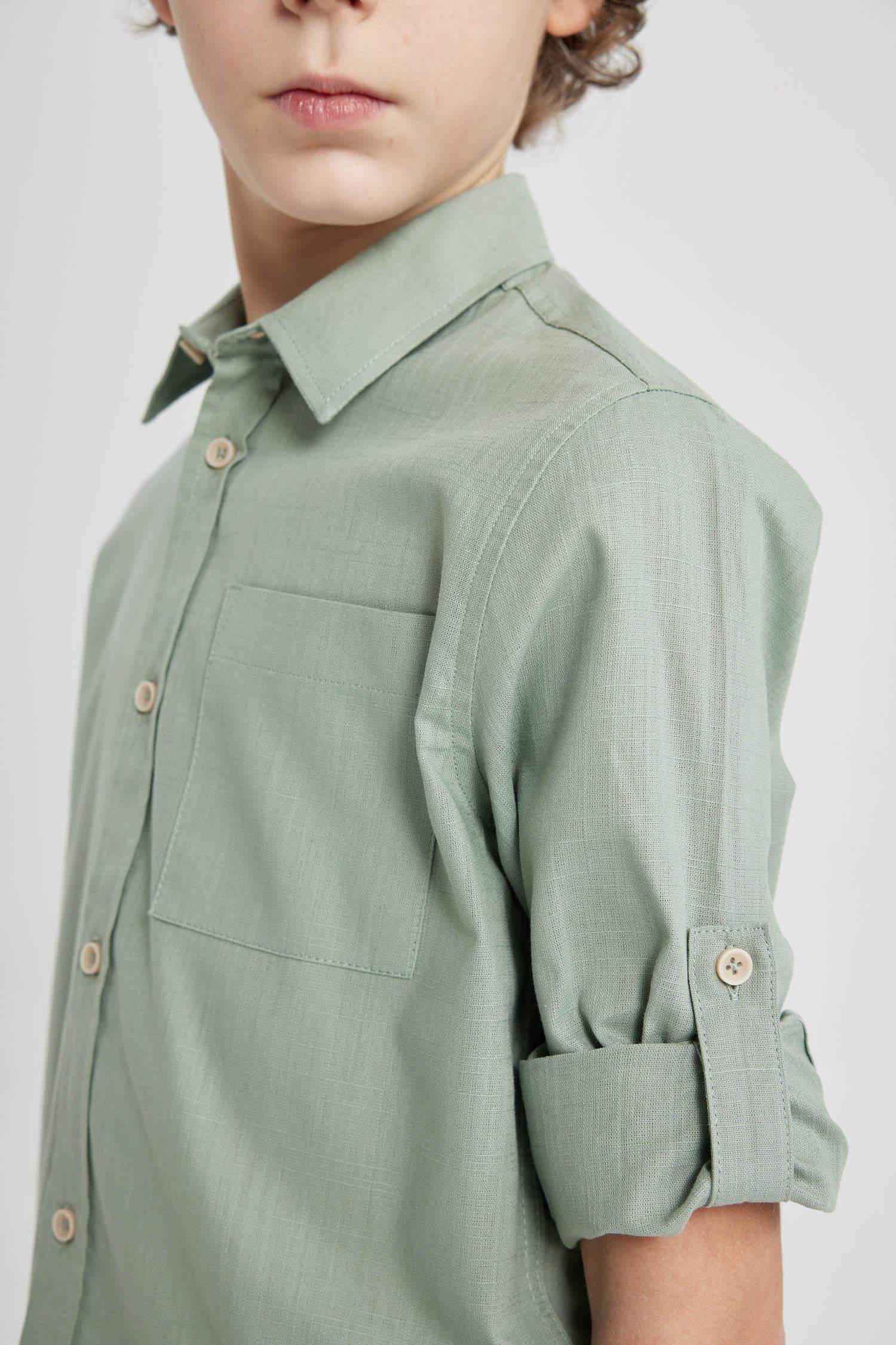 Erkek Çocuk Polo Yaka Uzun Kollu Basic Düz Gömlek