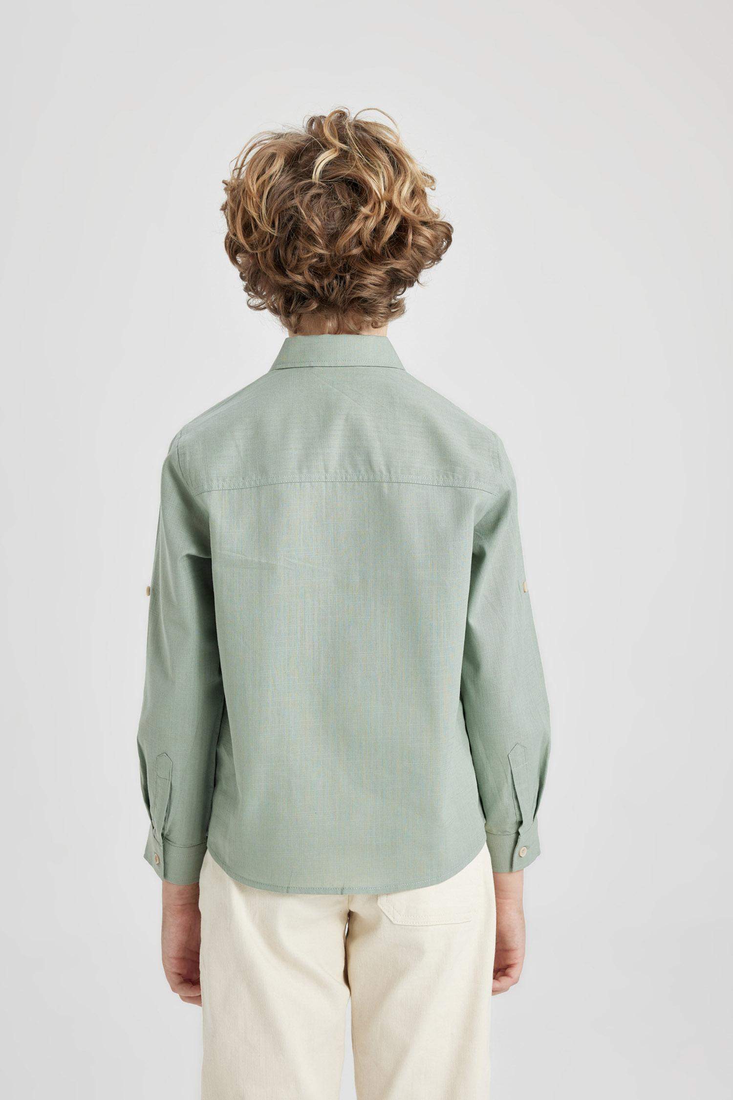 Erkek Çocuk Polo Yaka Uzun Kollu Basic Düz Gömlek