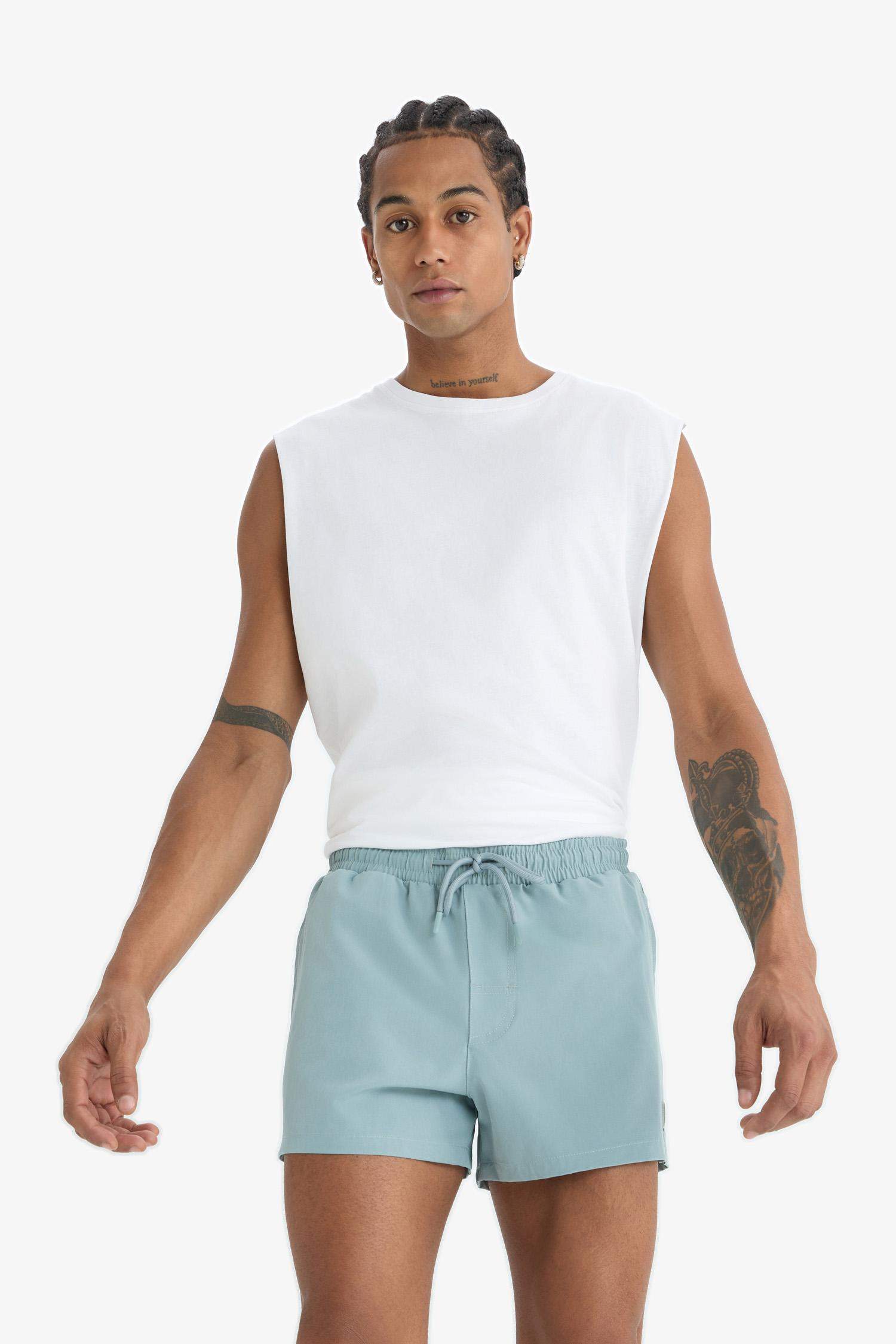 DeFactoFit Andy Baskılı Esnek Dokulu Kısa Boy Sporcu Deniz Şortu