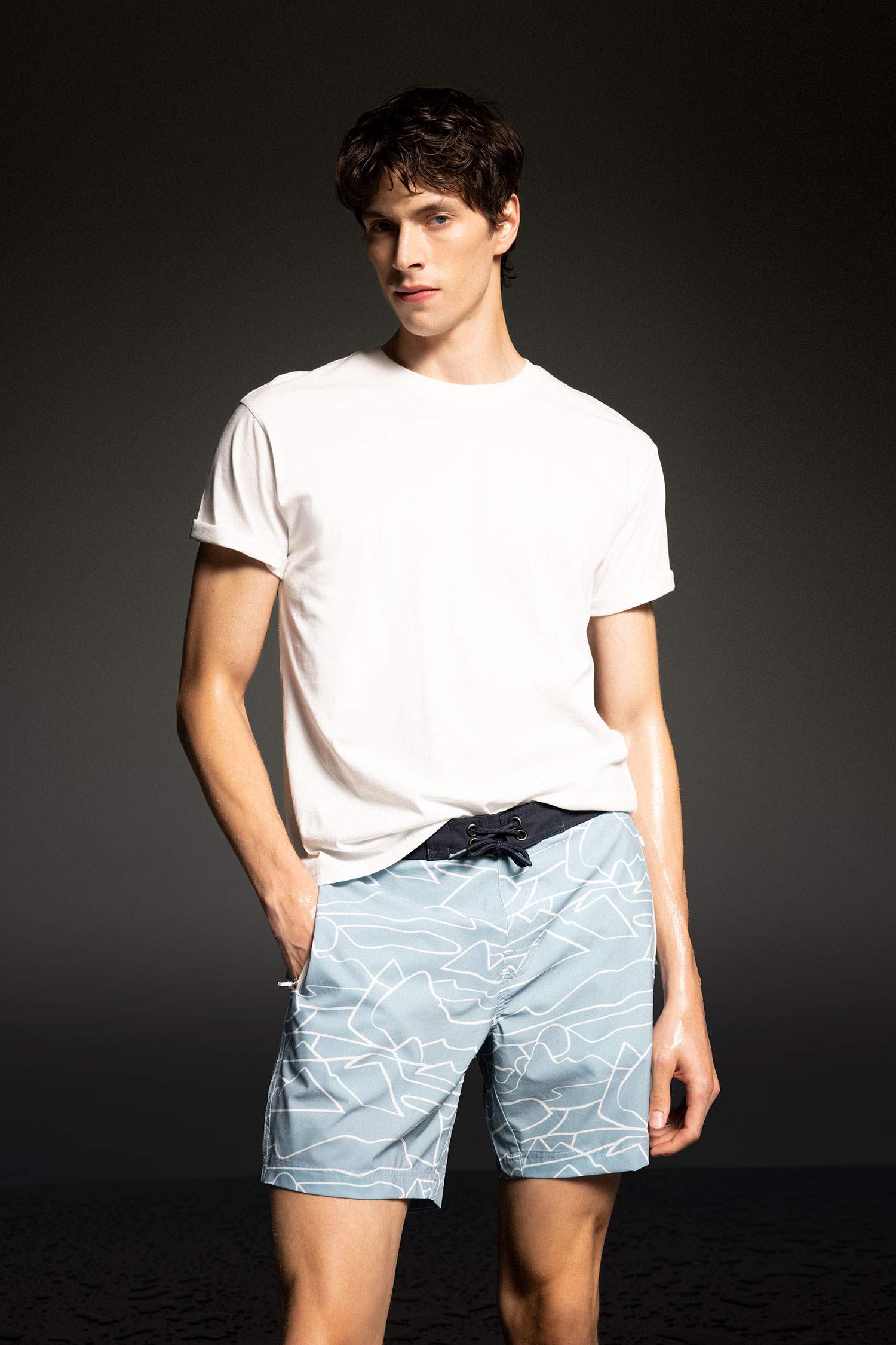 DeFactoFit Regular Fit Printed Flexible Textured Knee Length Swim Shorts