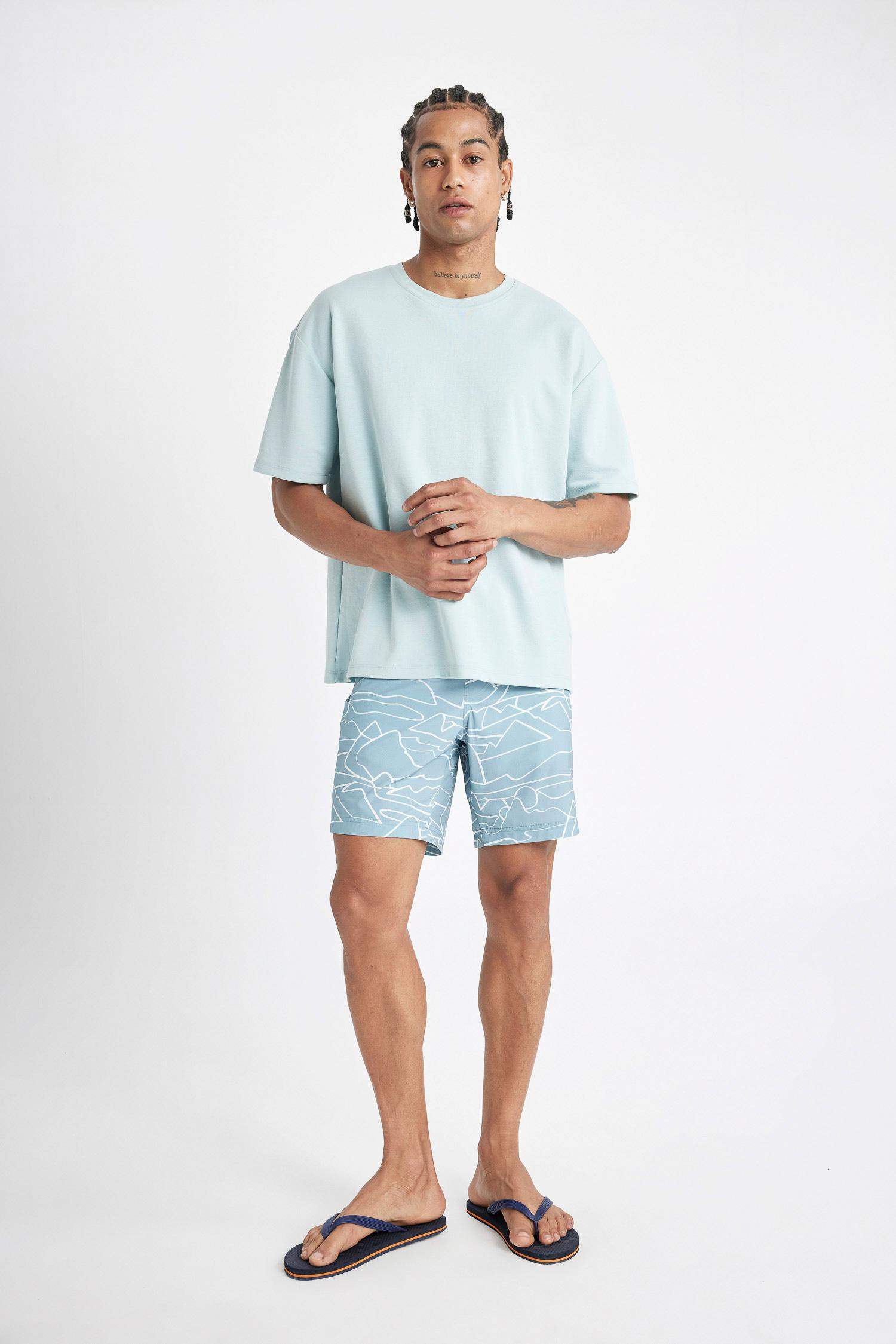 DeFactoFit Regular Fit Printed Flexible Textured Knee Length Swim Shorts