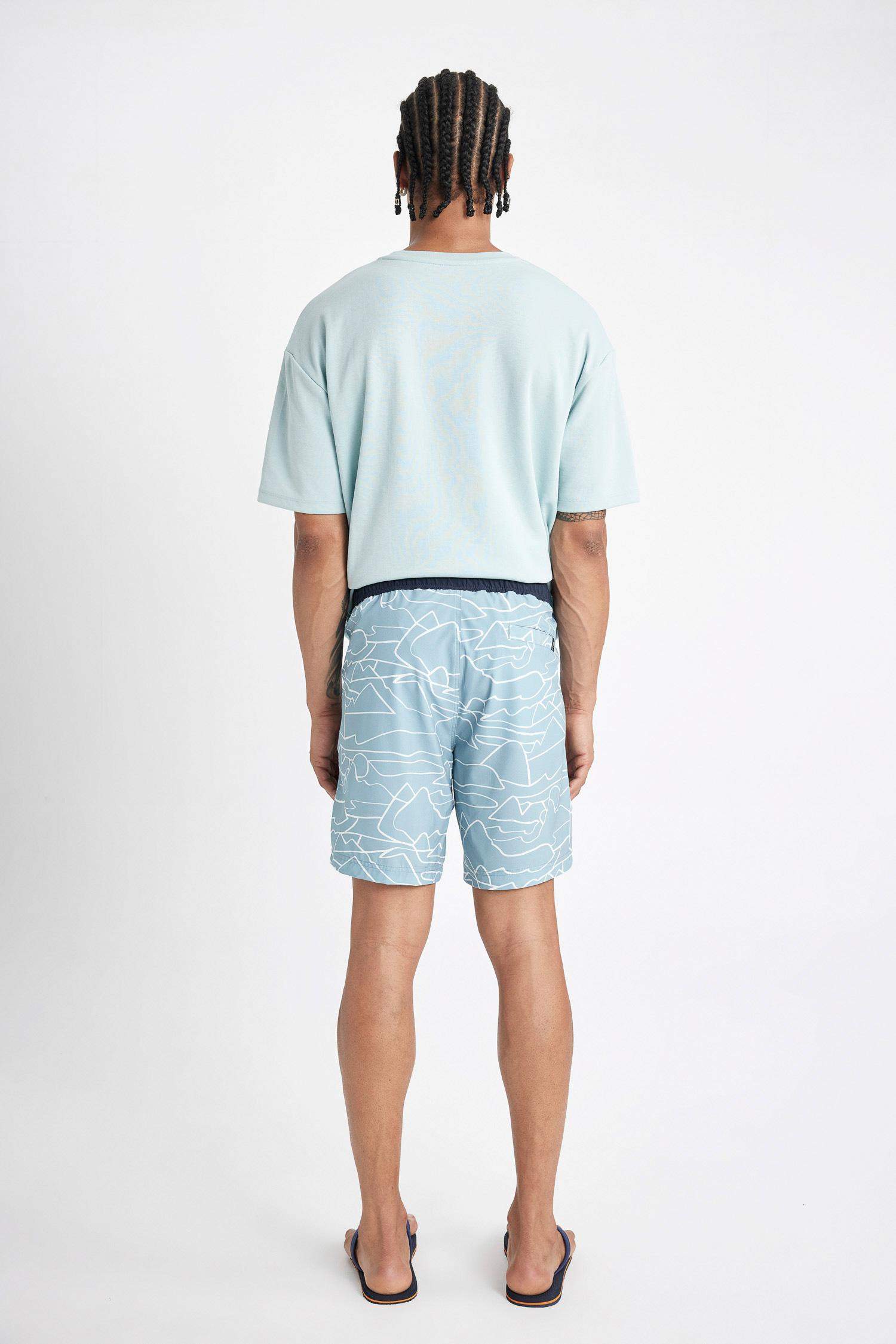 DeFactoFit Regular Fit Printed Flexible Textured Knee Length Swim Shorts