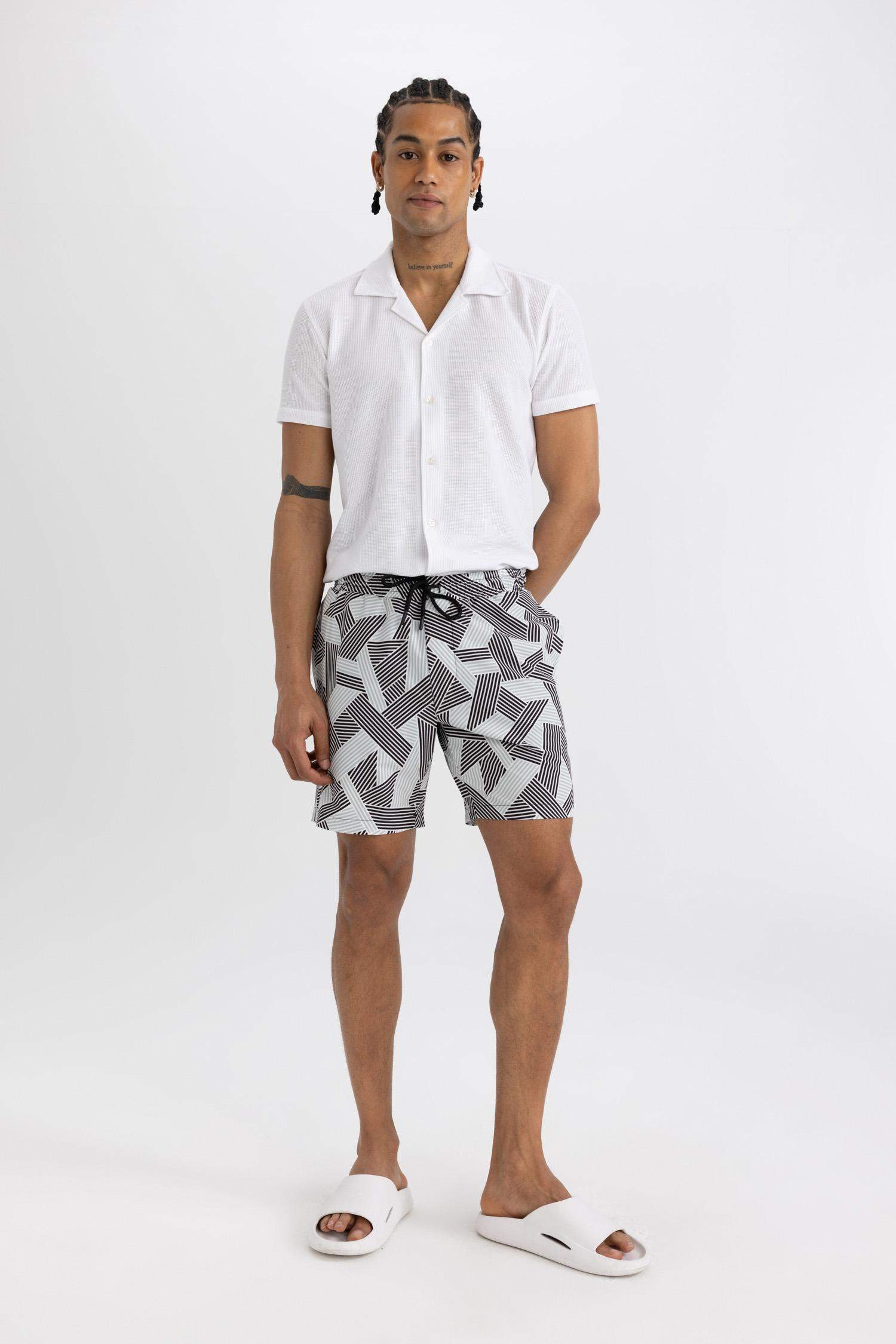 DeFactoFit Regular Fit Printed Flexible Textured Swim Shorts