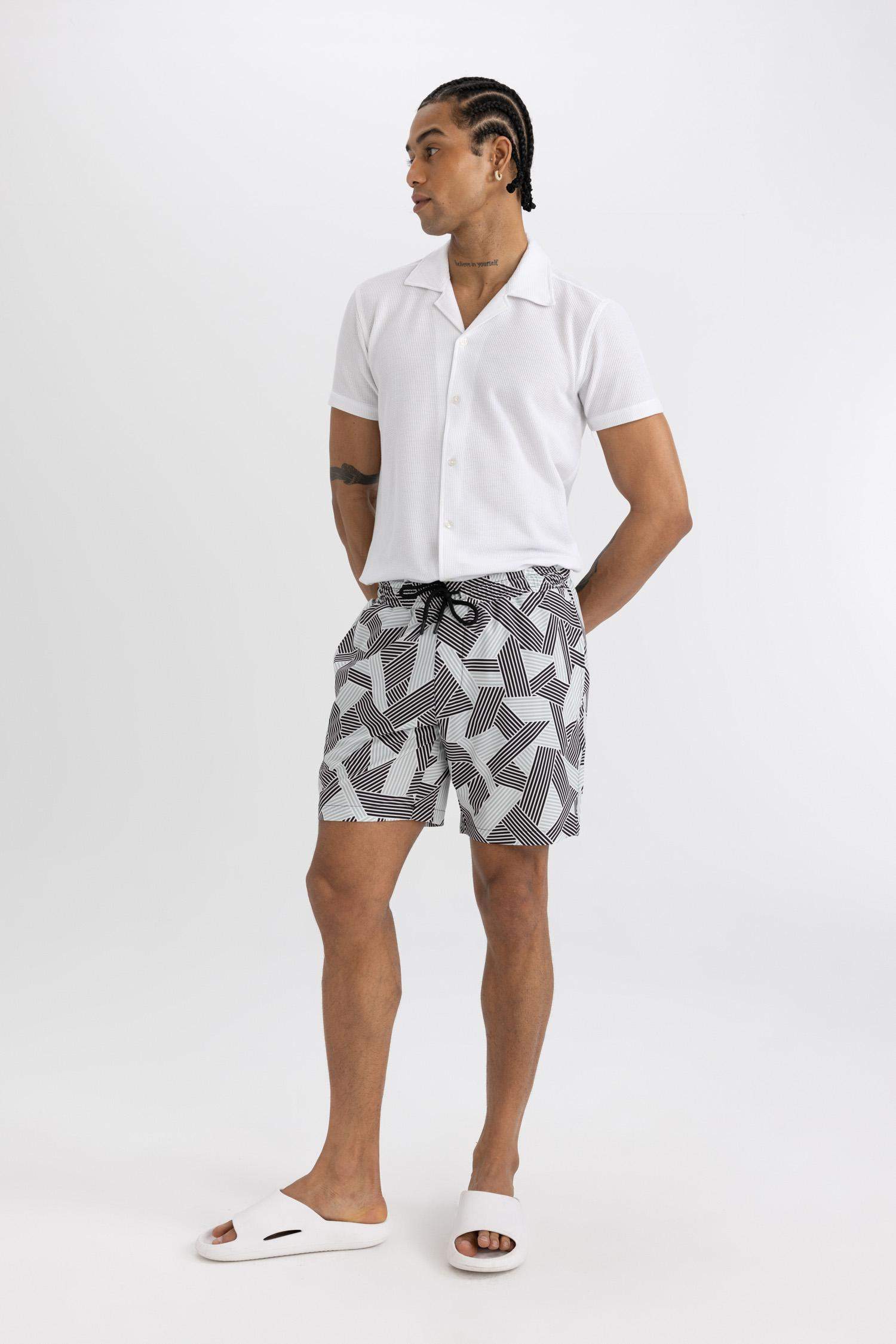 DeFactoFit Regular Fit Printed Flexible Textured Swim Shorts