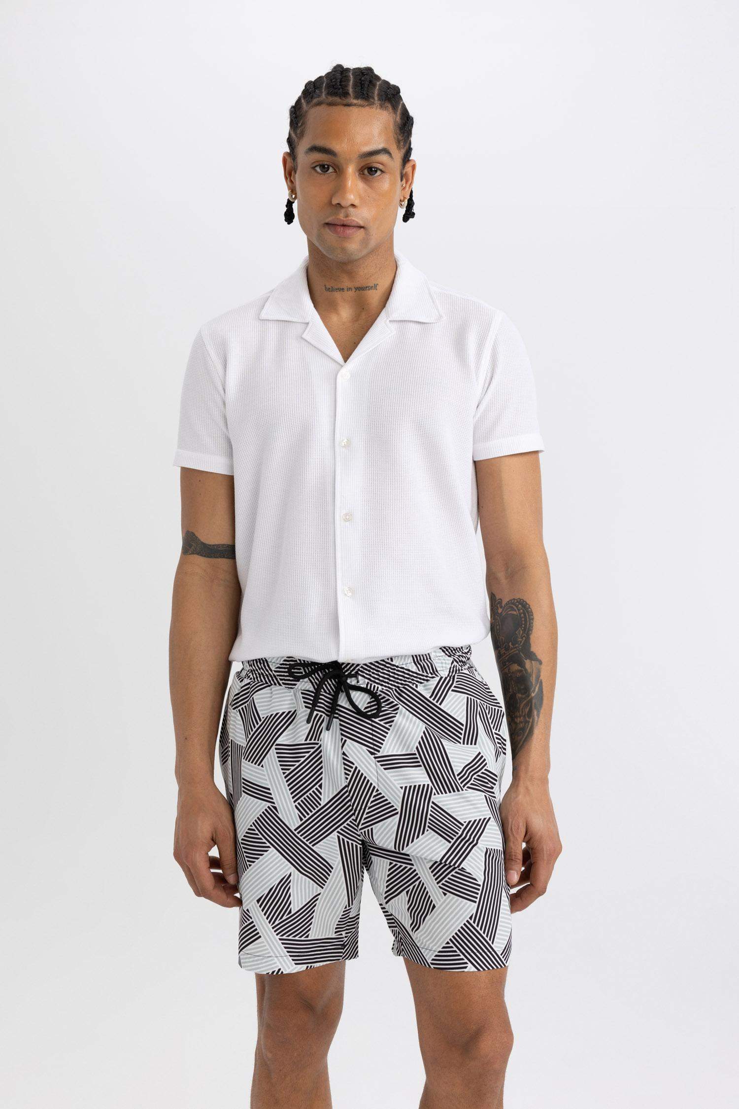 DeFactoFit Regular Fit Printed Flexible Textured Swim Shorts