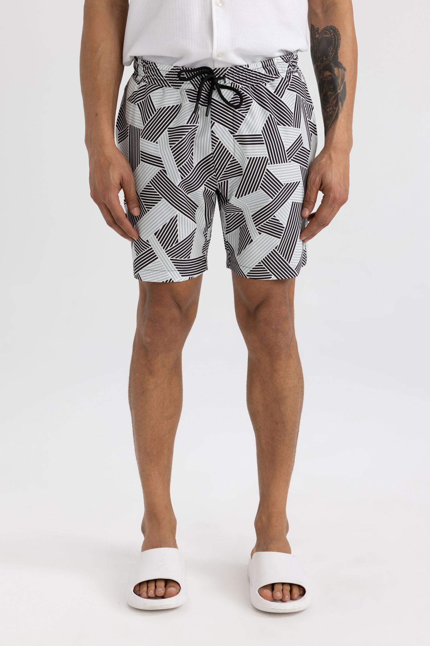 DeFactoFit Regular Fit Printed Flexible Textured Swim Shorts