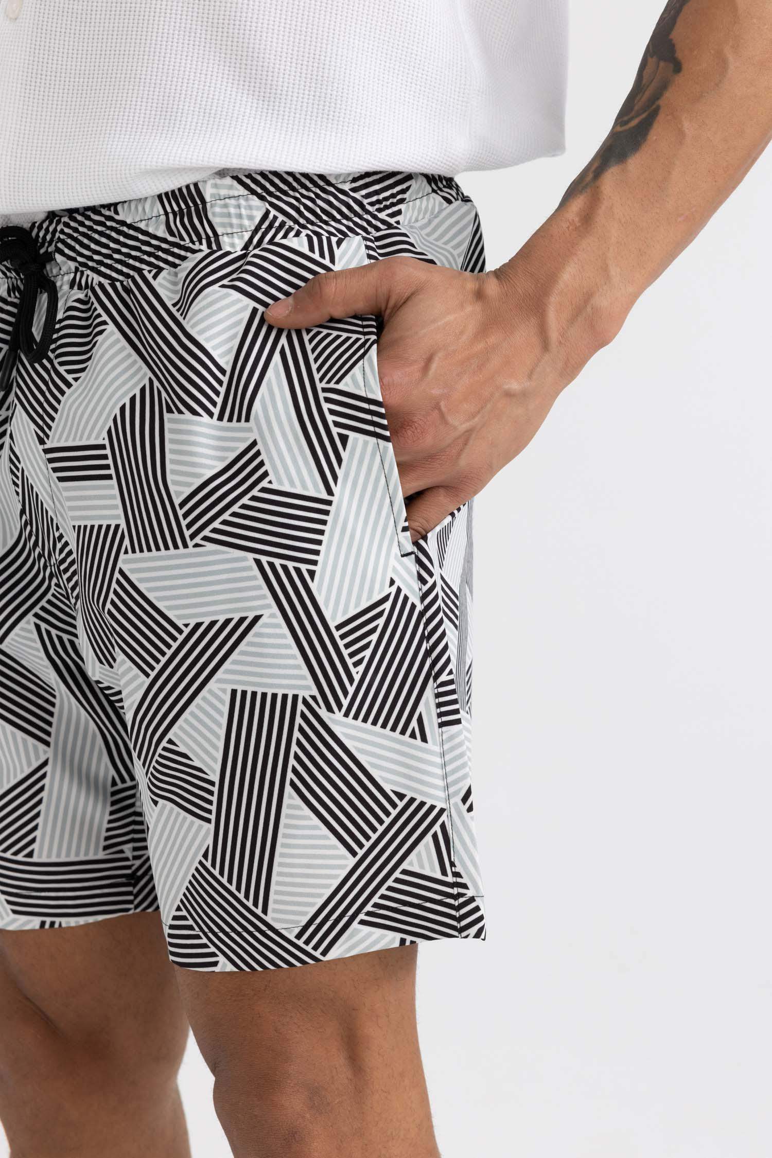 DeFactoFit Regular Fit Printed Flexible Textured Swim Shorts