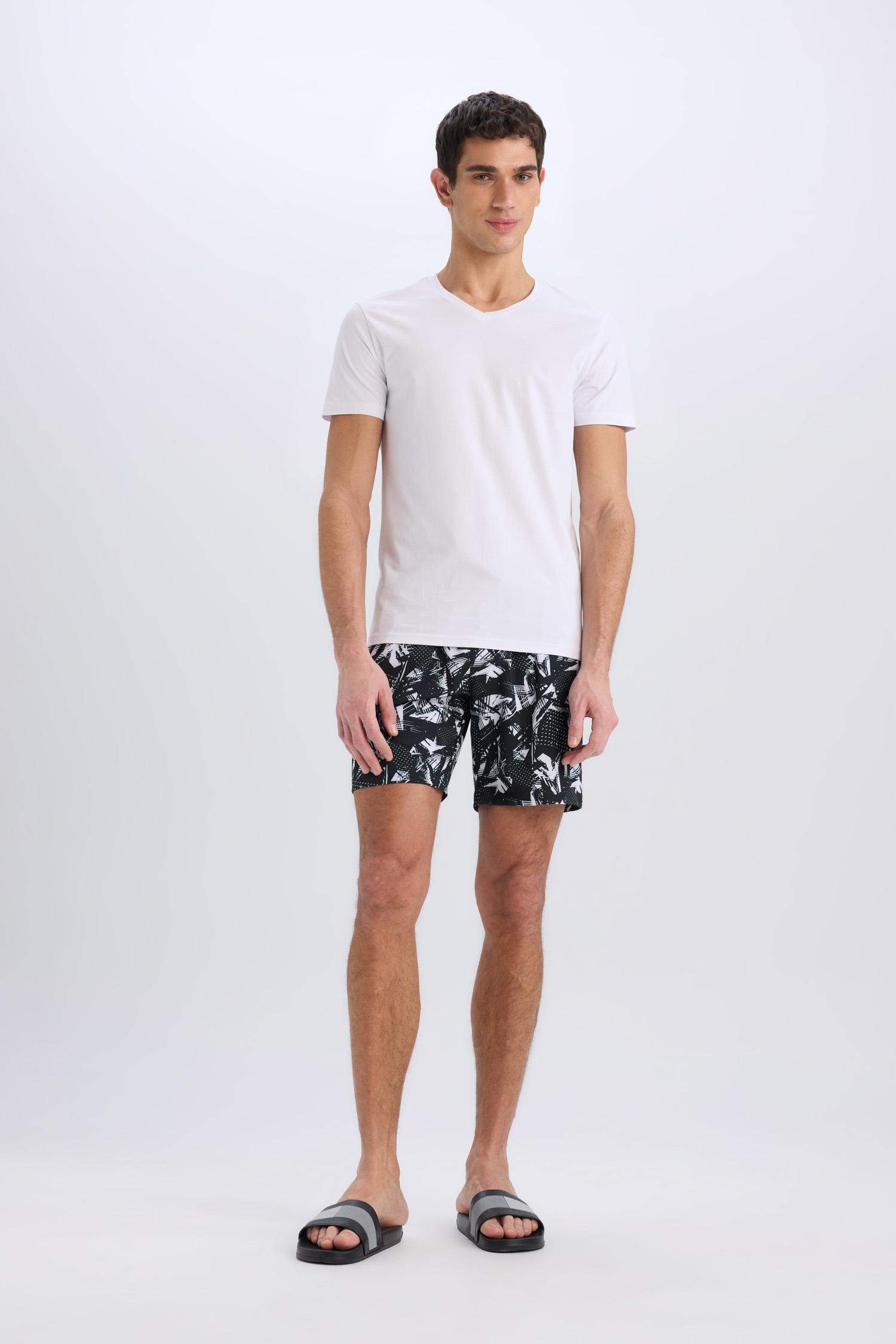 DeFactoFit Regular Fit Printed Flexible Textured Sports Swim Shorts