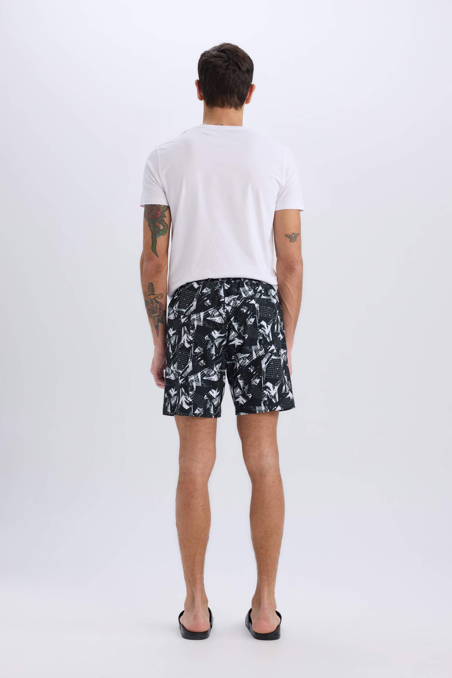 DeFactoFit Regular Fit Printed Flexible Textured Sports Swim Shorts