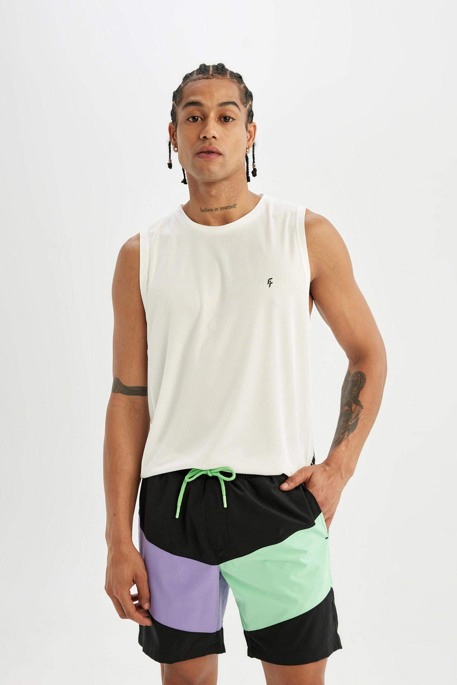 DeFactoFit Regular Fit Printed Flexible Textured Short Swim Shorts