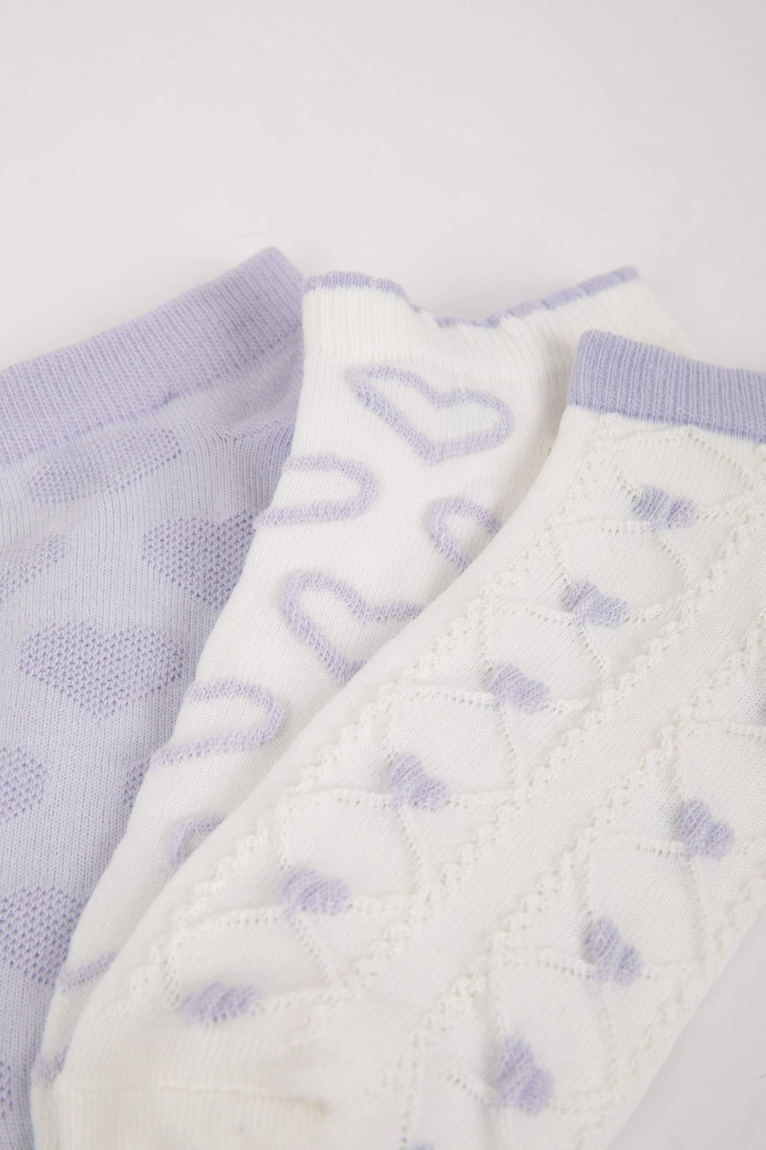 Kadın Kalp Desenli 3'lü Pamuklu Patik Çorap