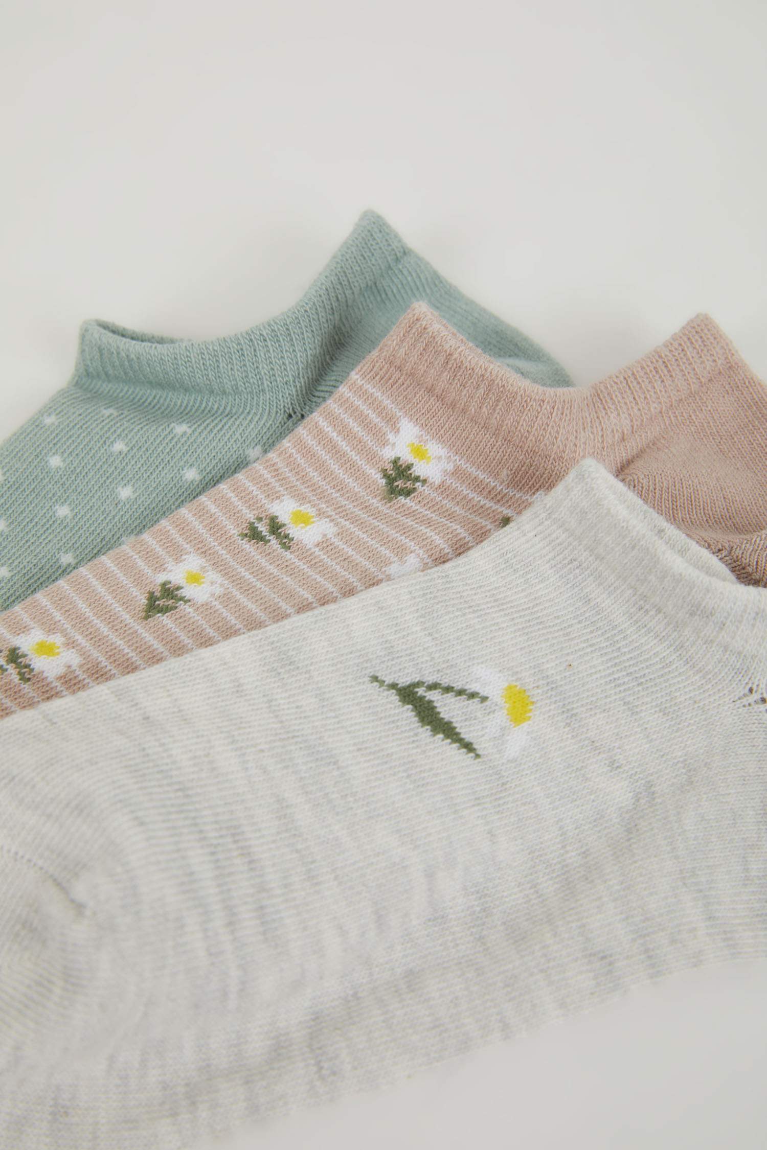 Kadın Çiçekli 3'lü Pamuklu Sneaker Çorap