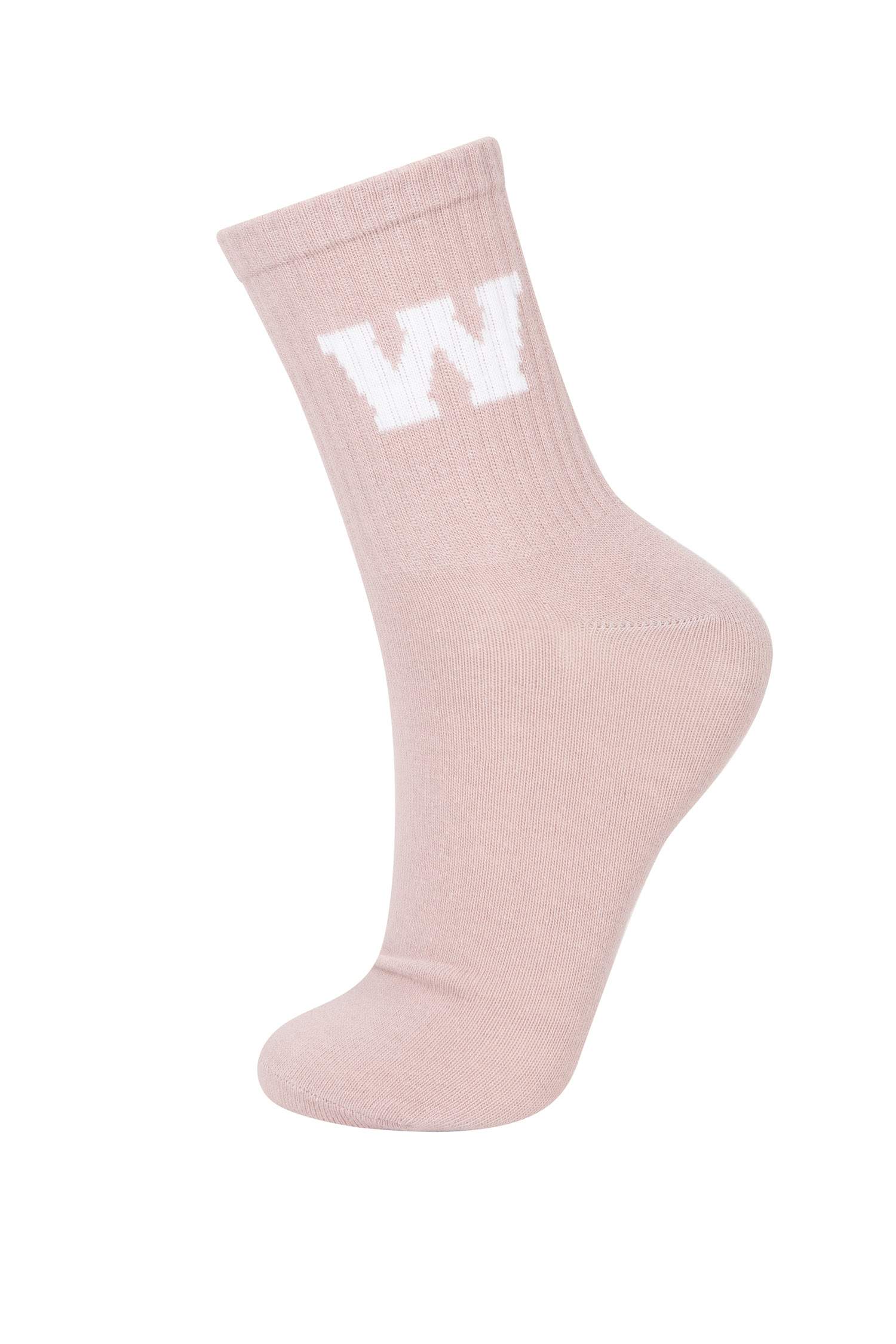 Kadın Slogan Baskılı 5'li Pamuklu Uzun Çorap