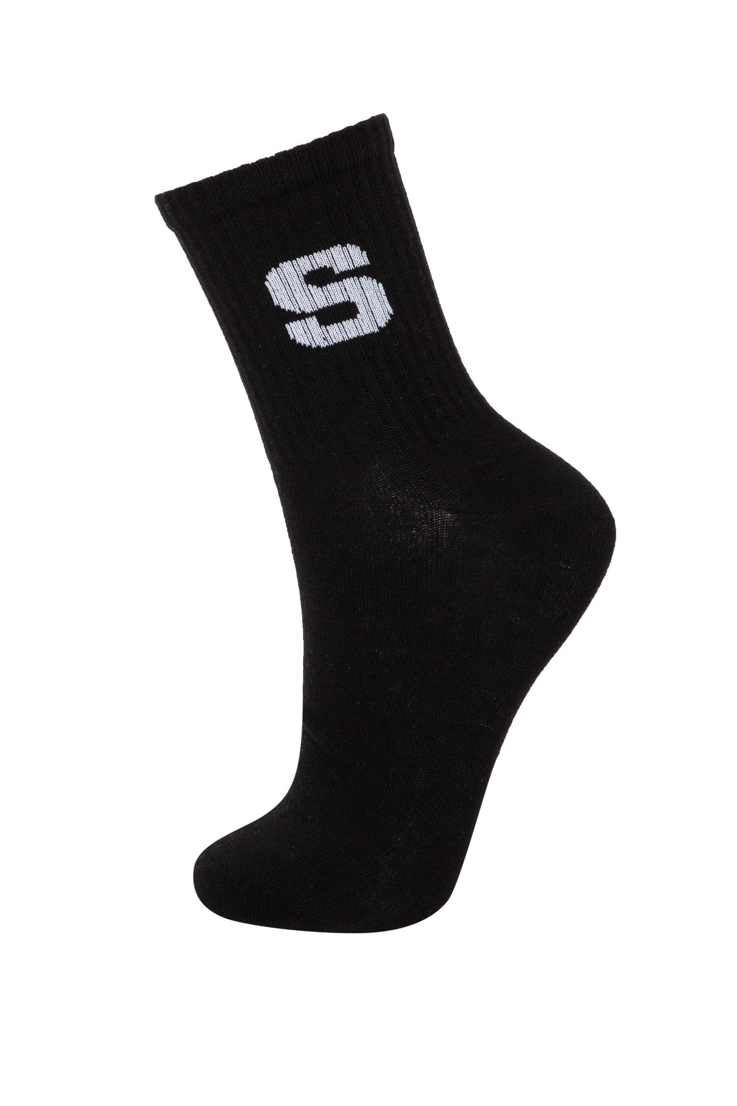 Kadın Slogan Baskılı 5'li Pamuklu Uzun Çorap