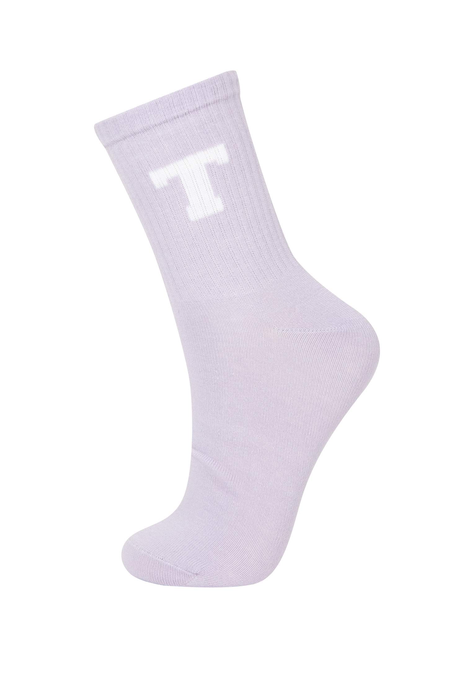 Kadın Slogan Baskılı 5'li Pamuklu Uzun Çorap