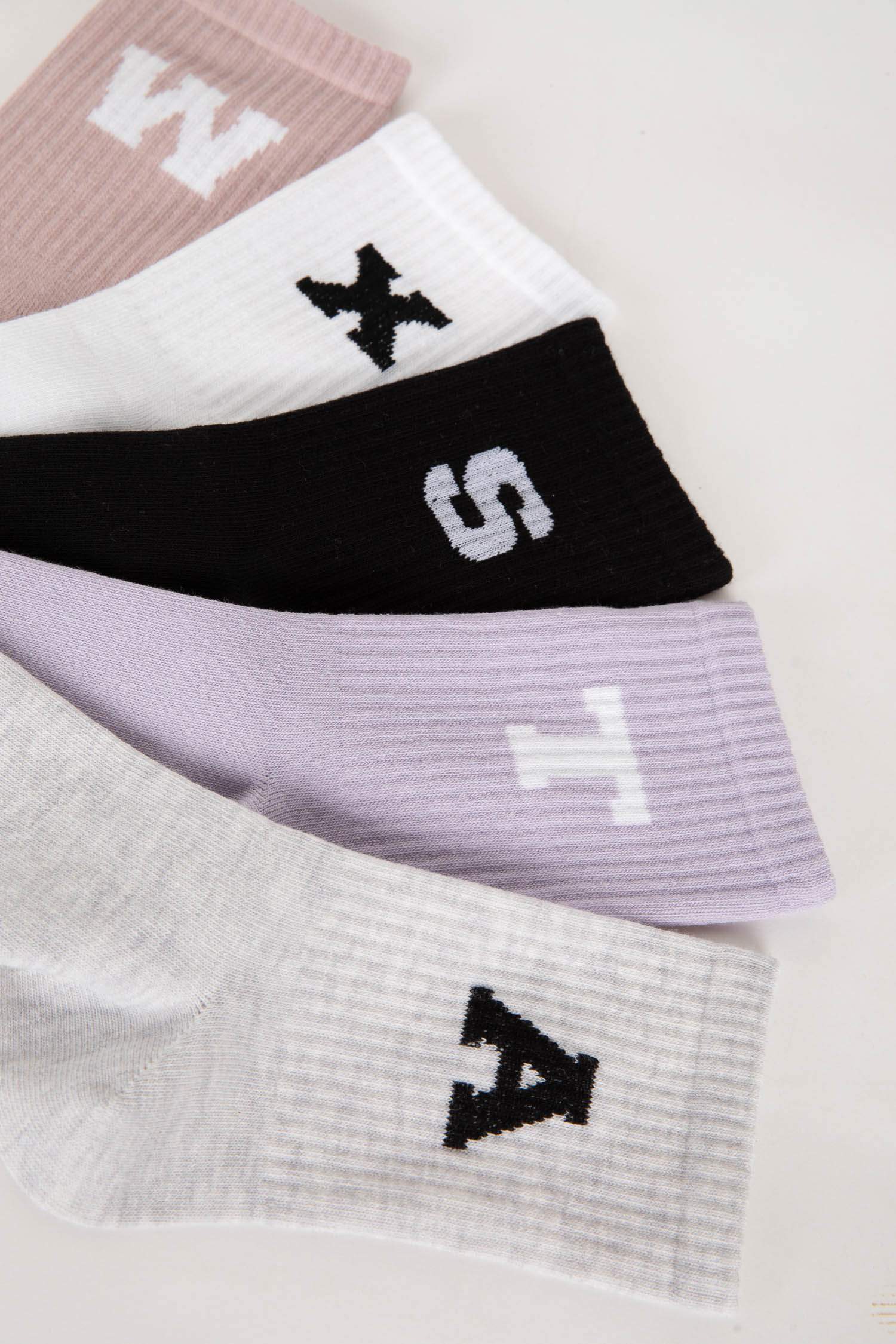 Kadın Slogan Baskılı 5'li Pamuklu Uzun Çorap