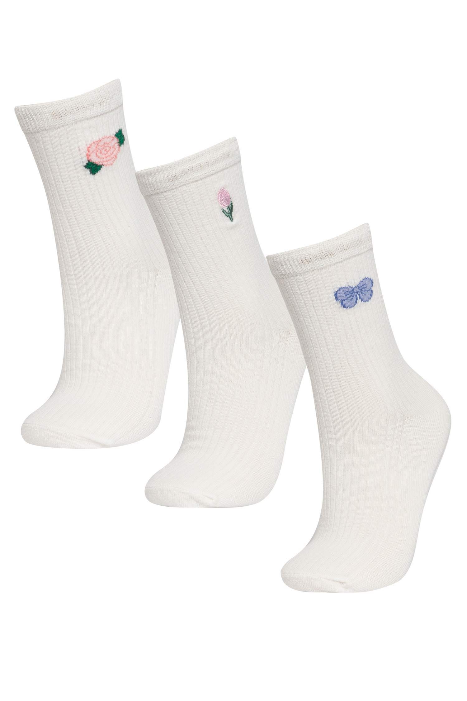 Lot de 3 paires de Chaussettes longues en coton avec broderie pour femme