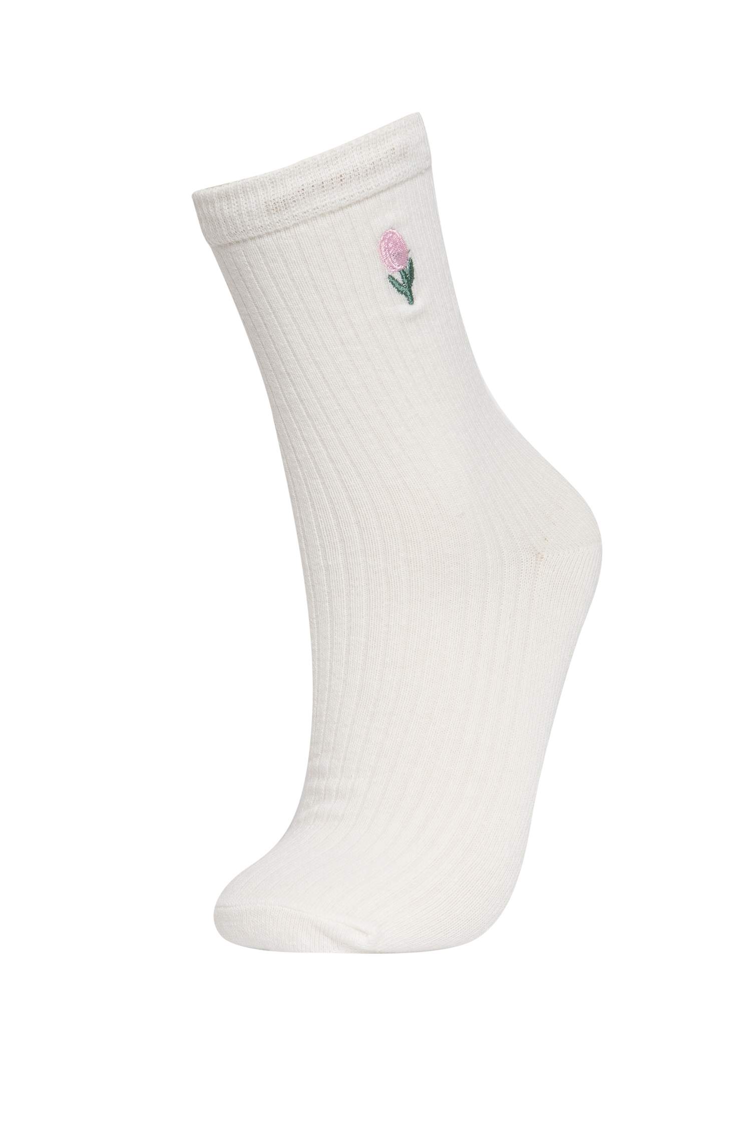 Lot de 3 paires de Chaussettes longues en coton avec broderie pour femme