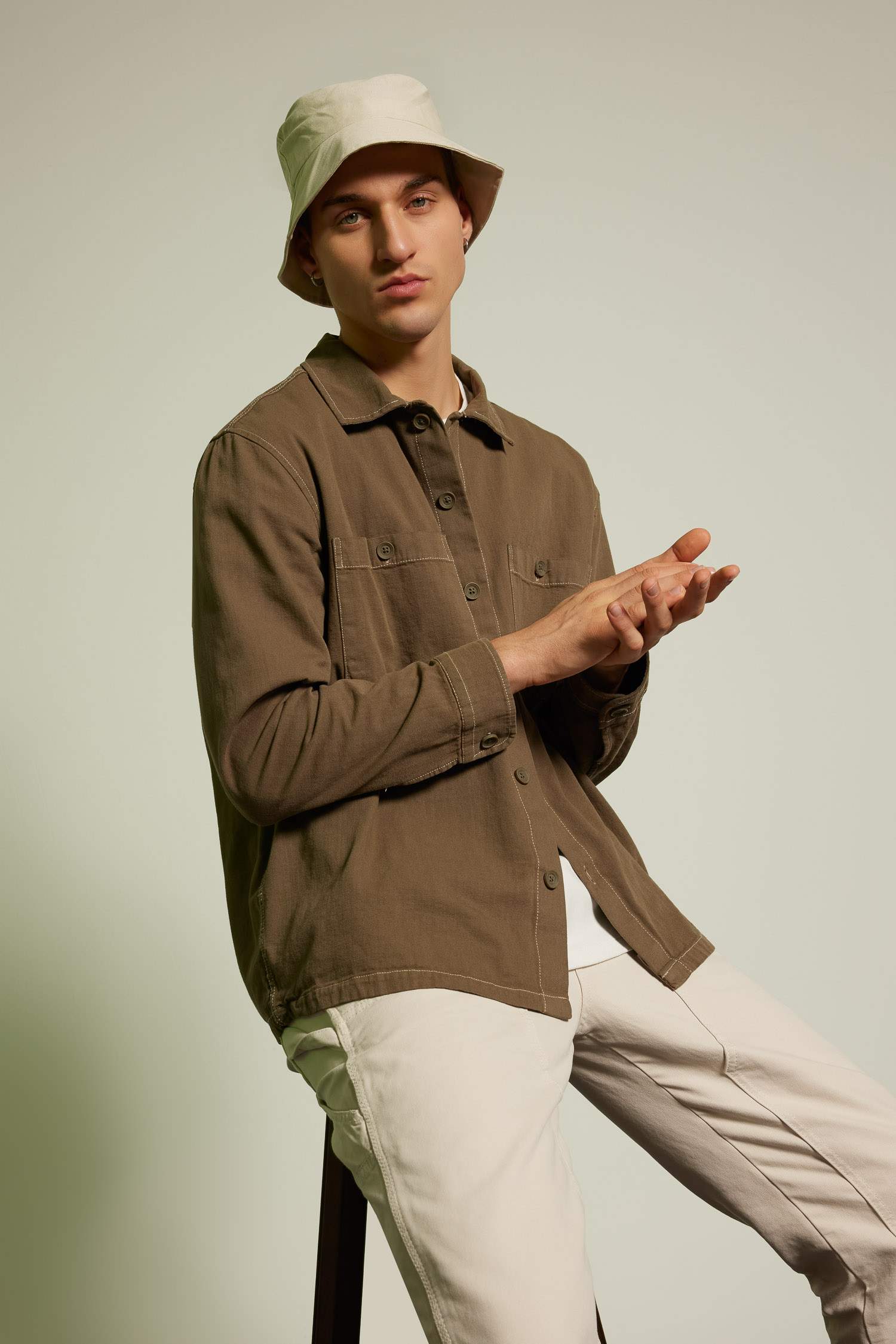 Рубашка свободного кроя из хлопка с длинным рукавом