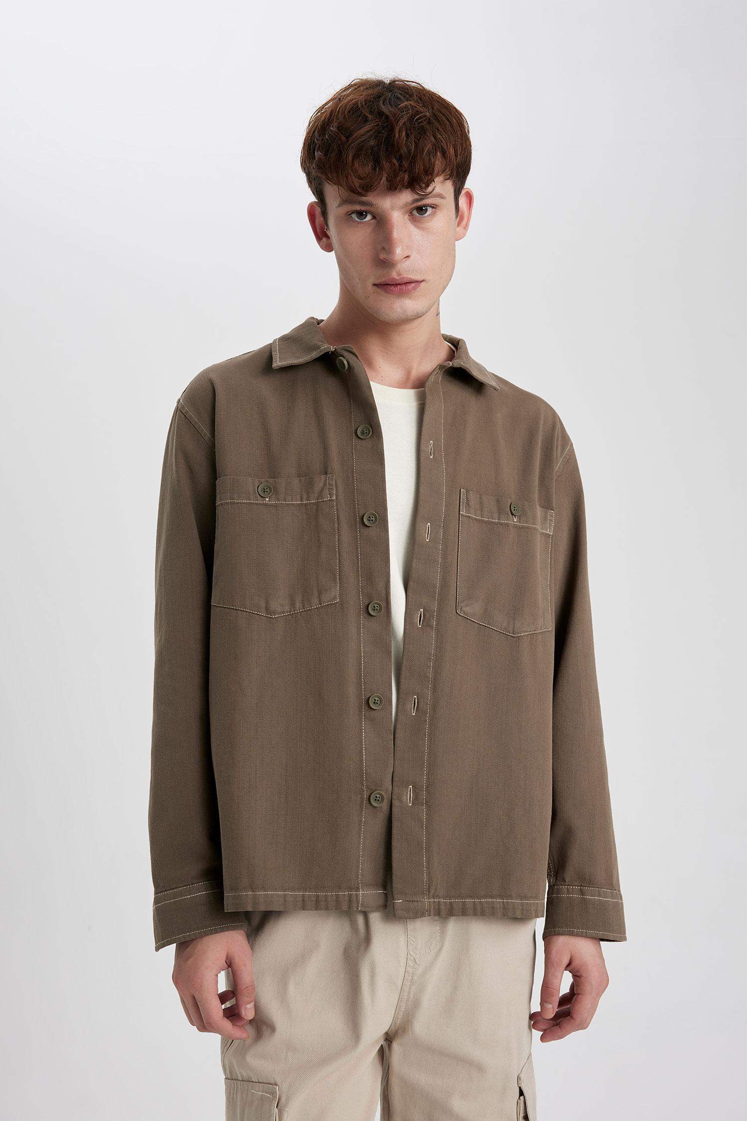 Рубашка свободного кроя из хлопка с длинным рукавом