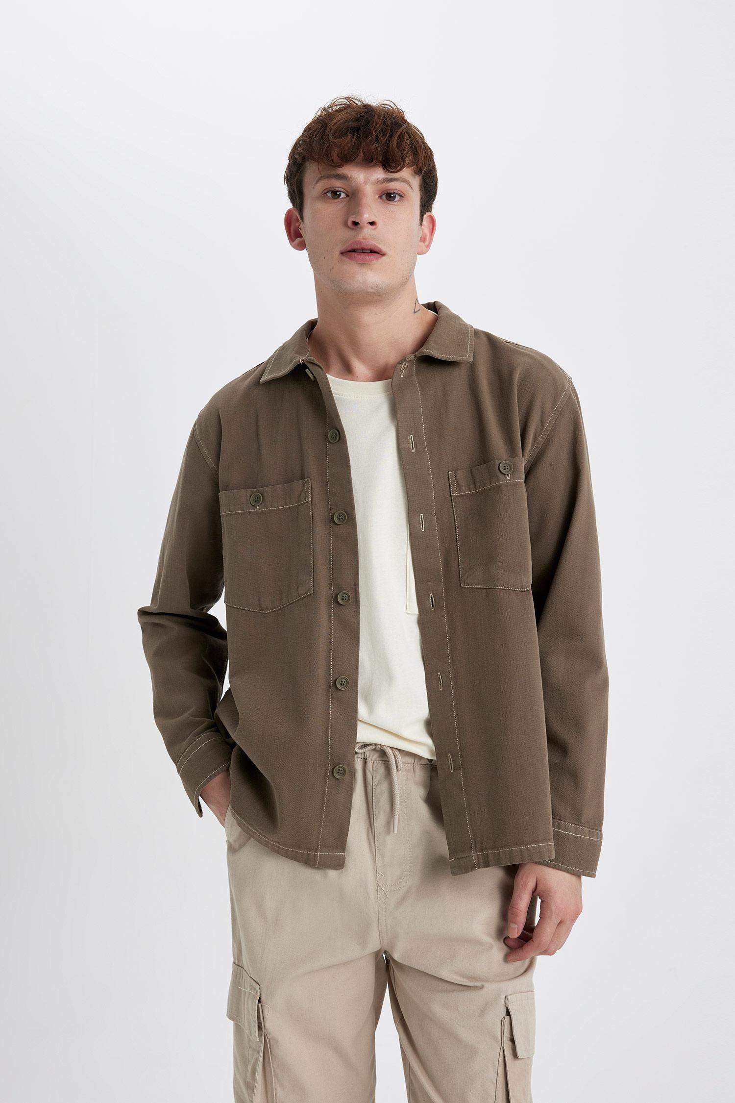 Рубашка свободного кроя из хлопка с длинным рукавом