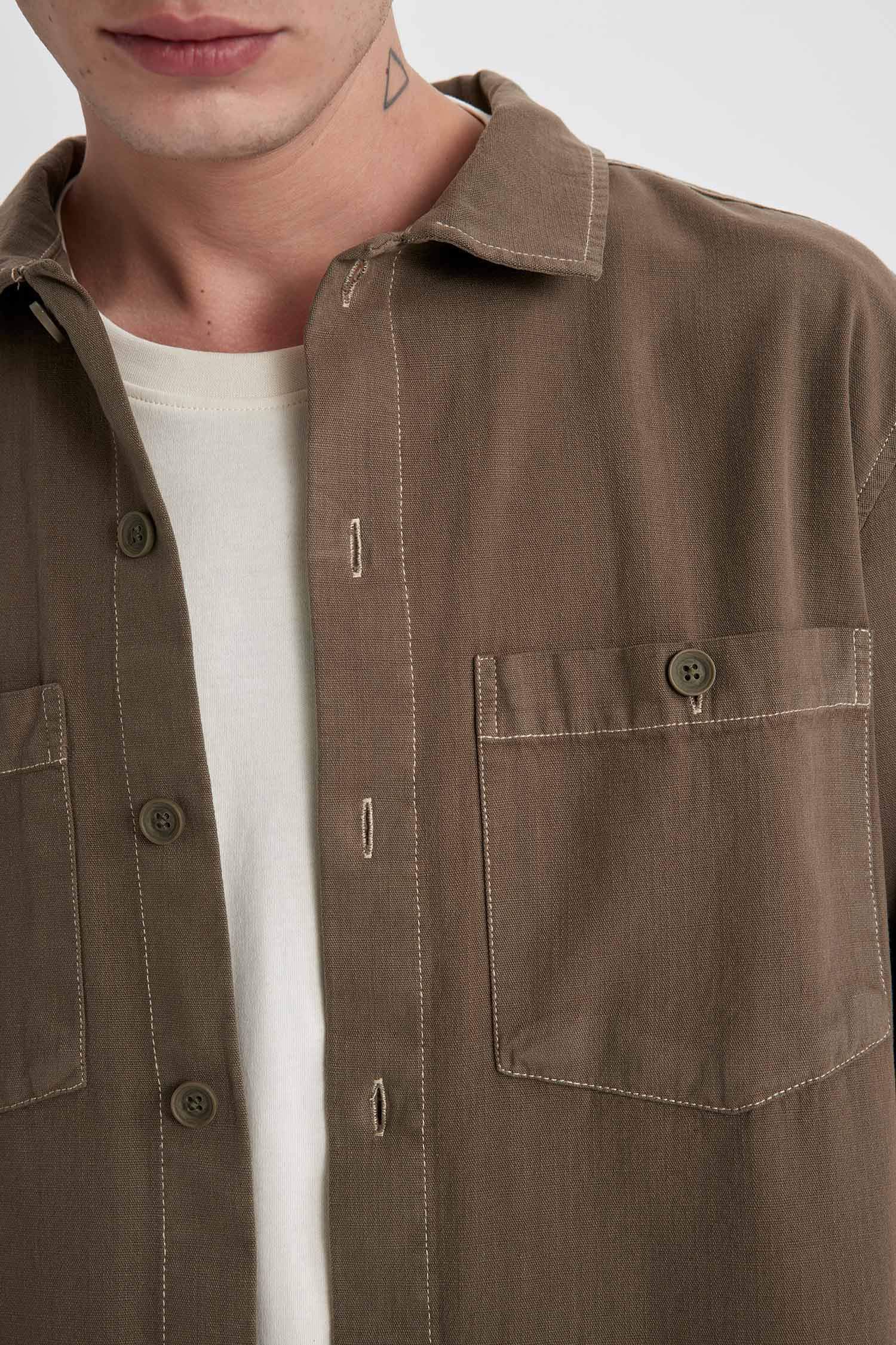 Рубашка свободного кроя из хлопка с длинным рукавом