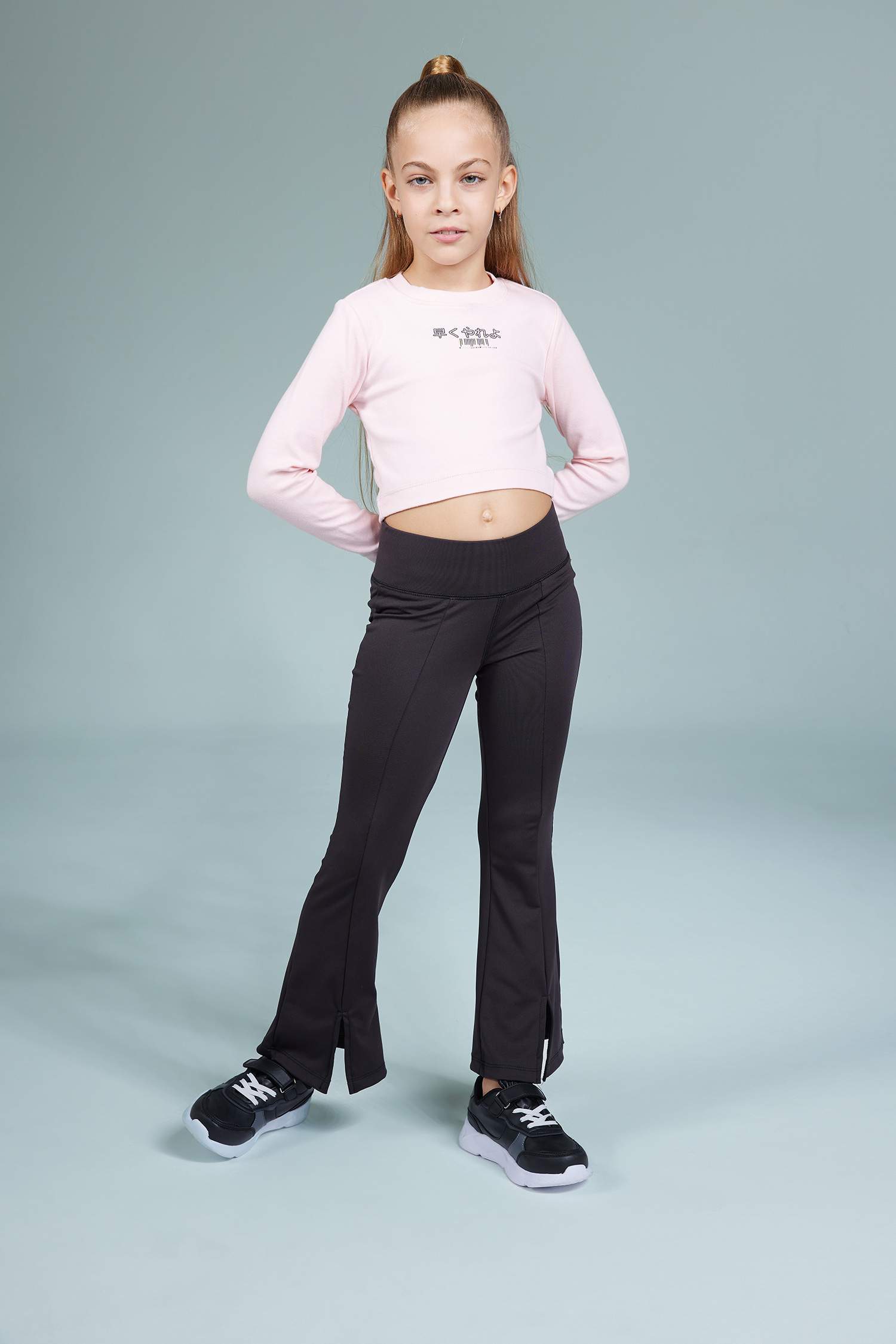 Girl Printed Crop Crew Neck T Shirt