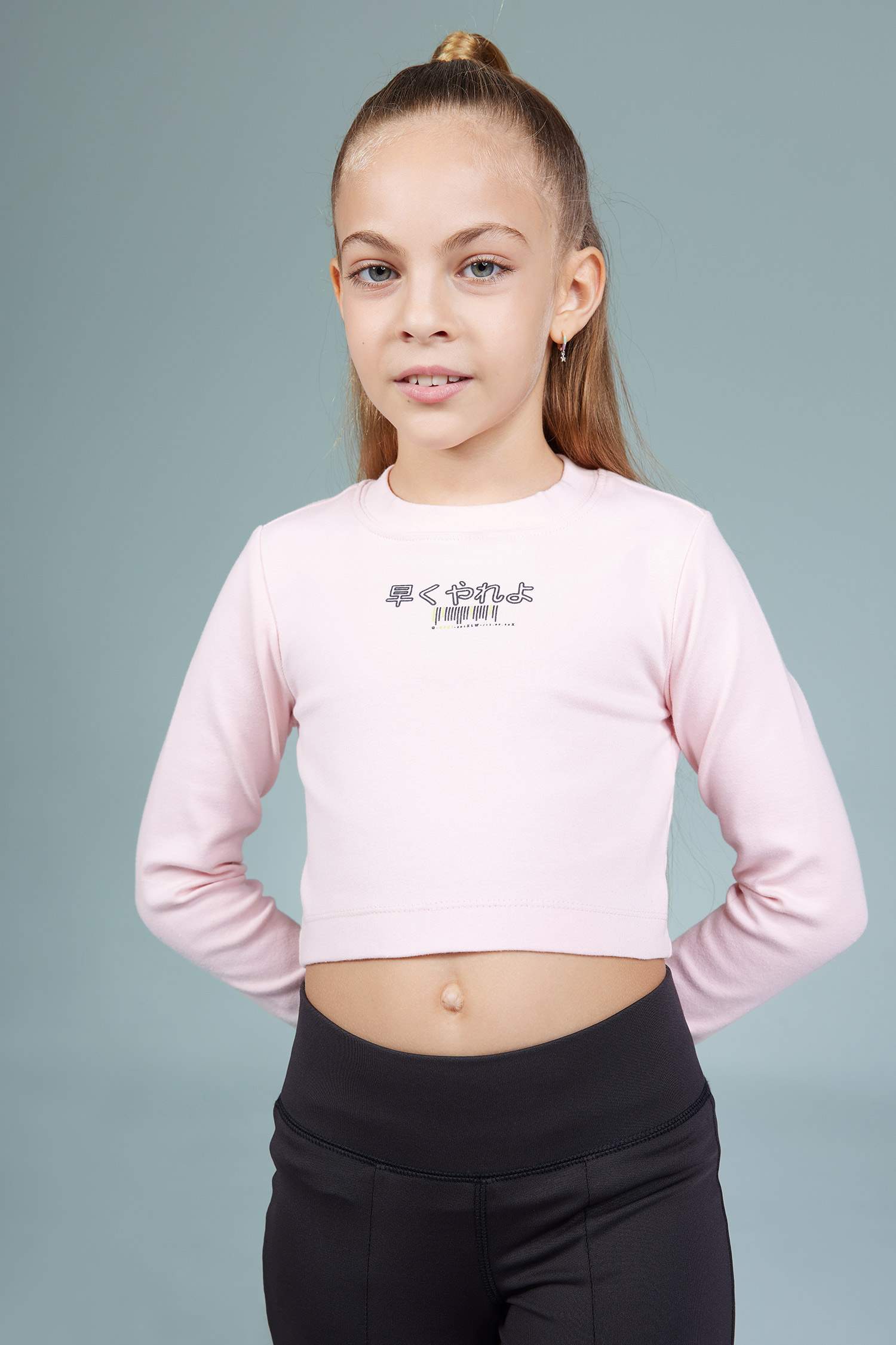 Girl Printed Crop Crew Neck T Shirt